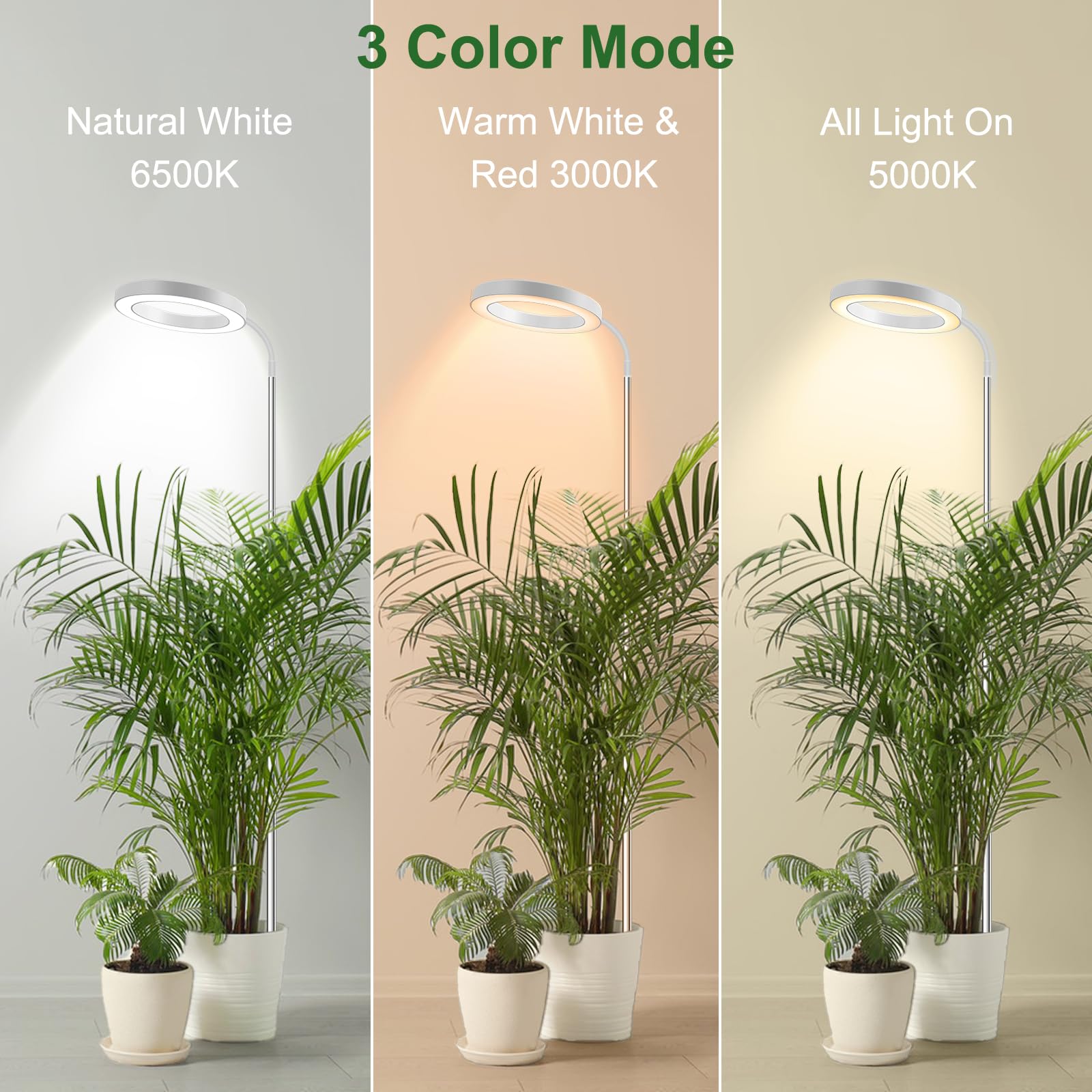 Wolezek Grow Lights For Indoor Plants Full Spectrum, 80 Leds 3 Colors Grow Light, 65In Large Plant Lights For Indoor Growing With 360°Gooseneck, 6/12/16H Timer, 5 Brightness, Height Adjustable, White