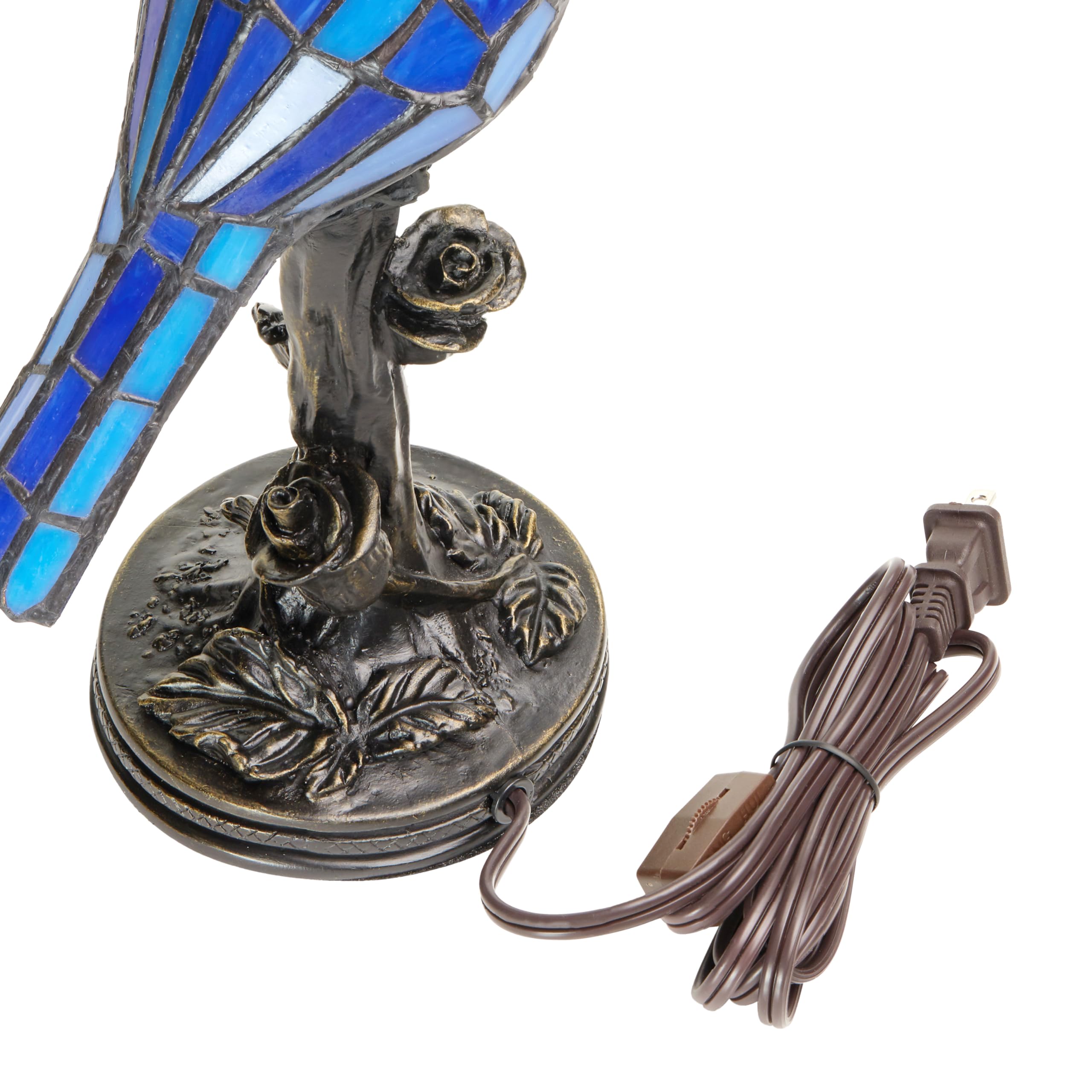 RIVER OF GOODS Stained Glass Bird Accent Lamp - 8in W x 13.5in H - Cardinal Decor - Tiffany Style - Model 13281 - Blue Jay