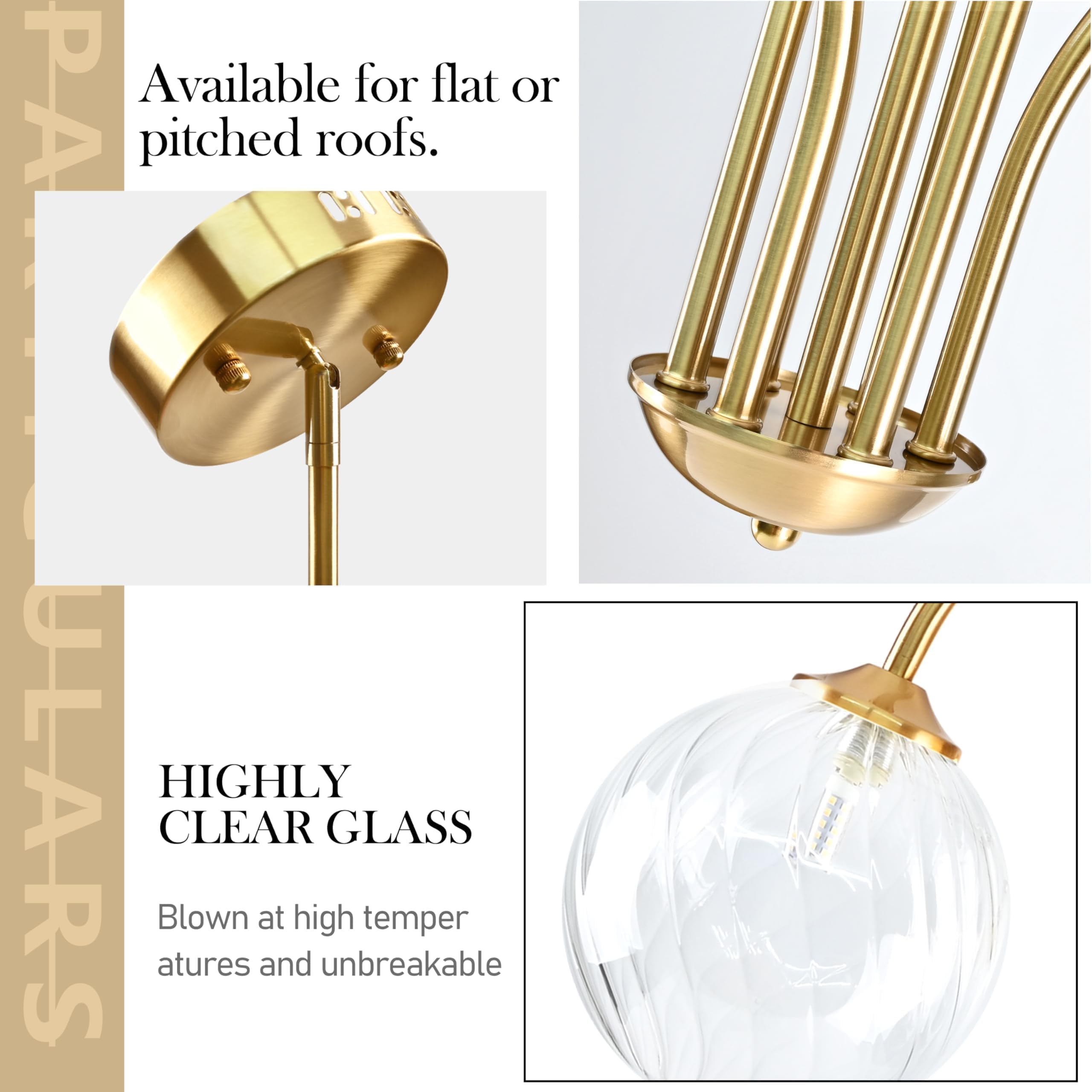 Bagood 6-Light Sputnik Chandelier, Clear Glass Globe, 29.5" Dimmable, Gold Metal, Model DGQ-U06-QJ for Bedroom & Kitchen