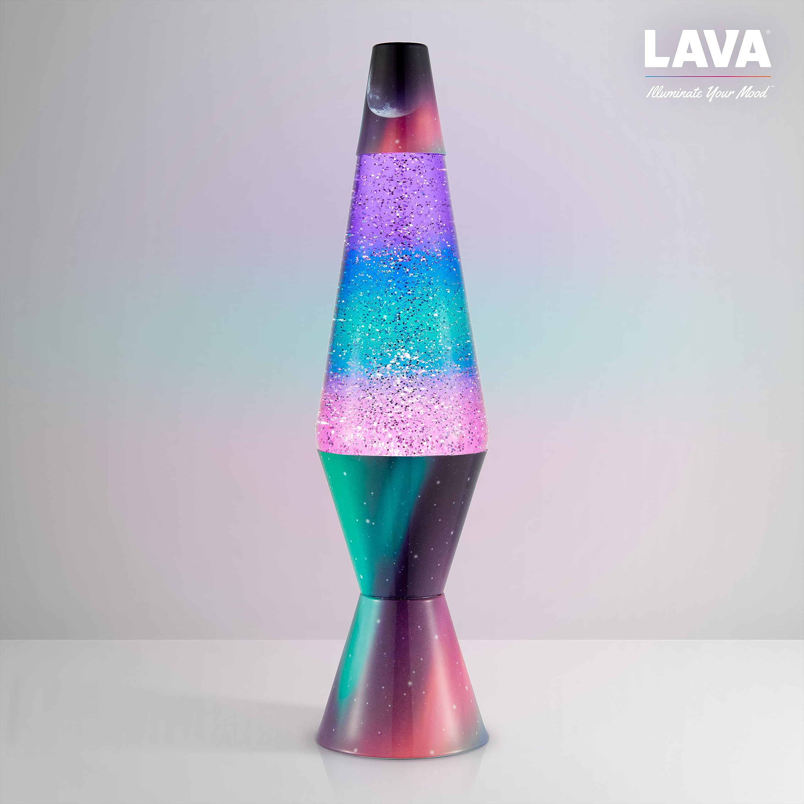 Lava® Lamp - 14.5" Polar Glimmer - Silver Glitter, Multicolor Base - Model 20480400US - Original Motion Light