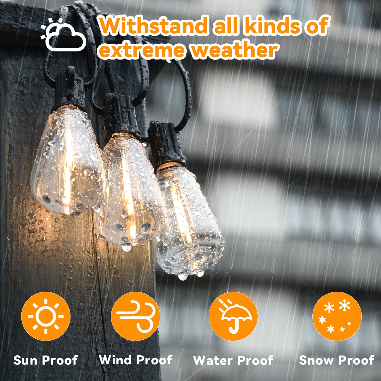 Vocevos 100Ft Led Outdoor String Lights With 52 Waterproof Shatterproof St38 Vintage Edison Bulbs  Outside Lights For Patio Lighting Cafe  Bistro  Backyard  2700K Dimmable