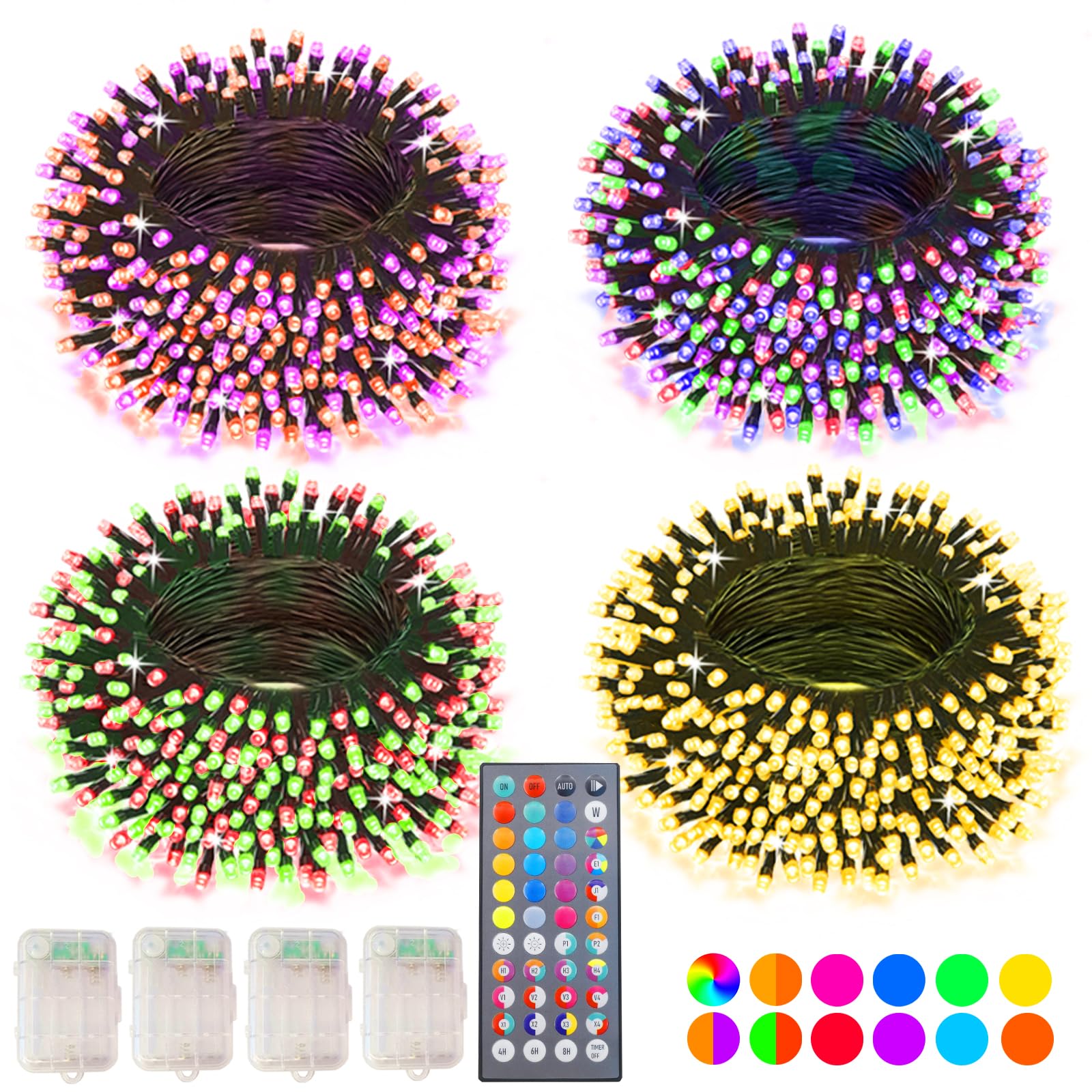 Color Changing Christmas String Lights With Remote  4 Pack Total 66.6 Ft 200 Led String Lights Indoor Outdoor Decoration  34 Colors Twinkle Fairy Lights For Xmas Tree Dorm Classroom Decoration