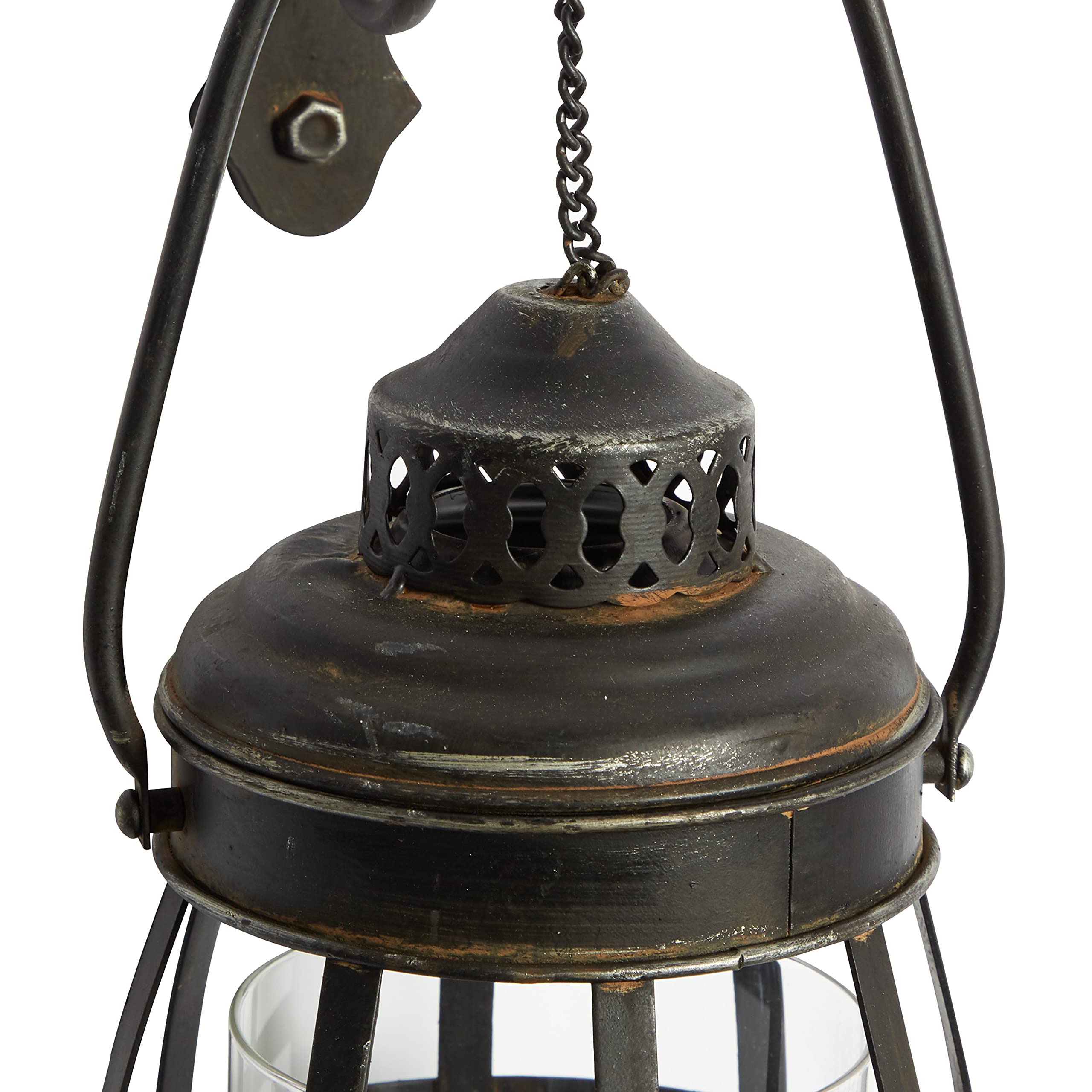 Deco 79 Metal Wall Sconce Suspended Pillar Lantern , 7'' x 10'' x 19'', Brown