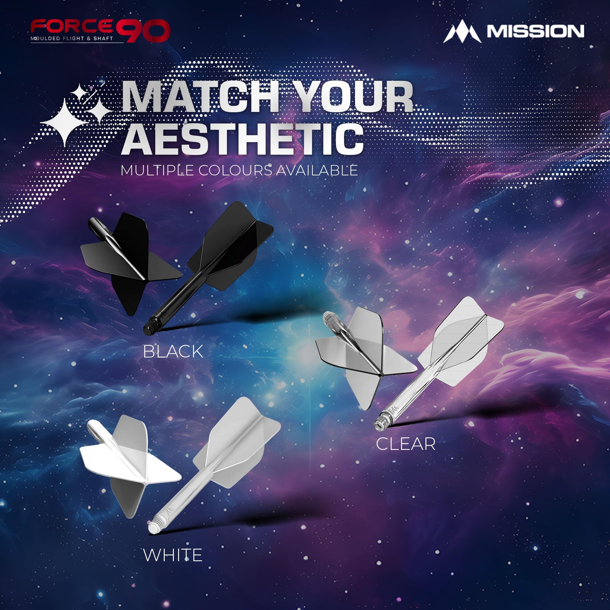 Mission Darts Force 90 Slim Dart Flights & Shafts - 3 Pack, White, Tweenie, Durable 2-in-1 Design