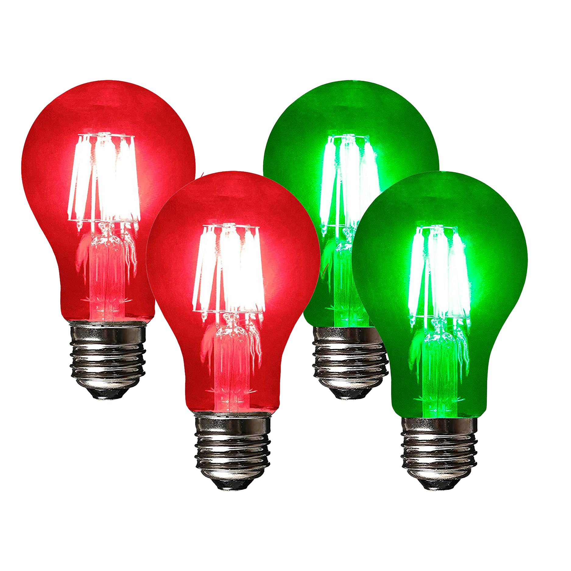 SLEEKLIGHTING LED Filament A19 Light Bulbs, 6W, UL Listed, E26 Base, Energy Saving, 4 Pack, Red and Green Glass