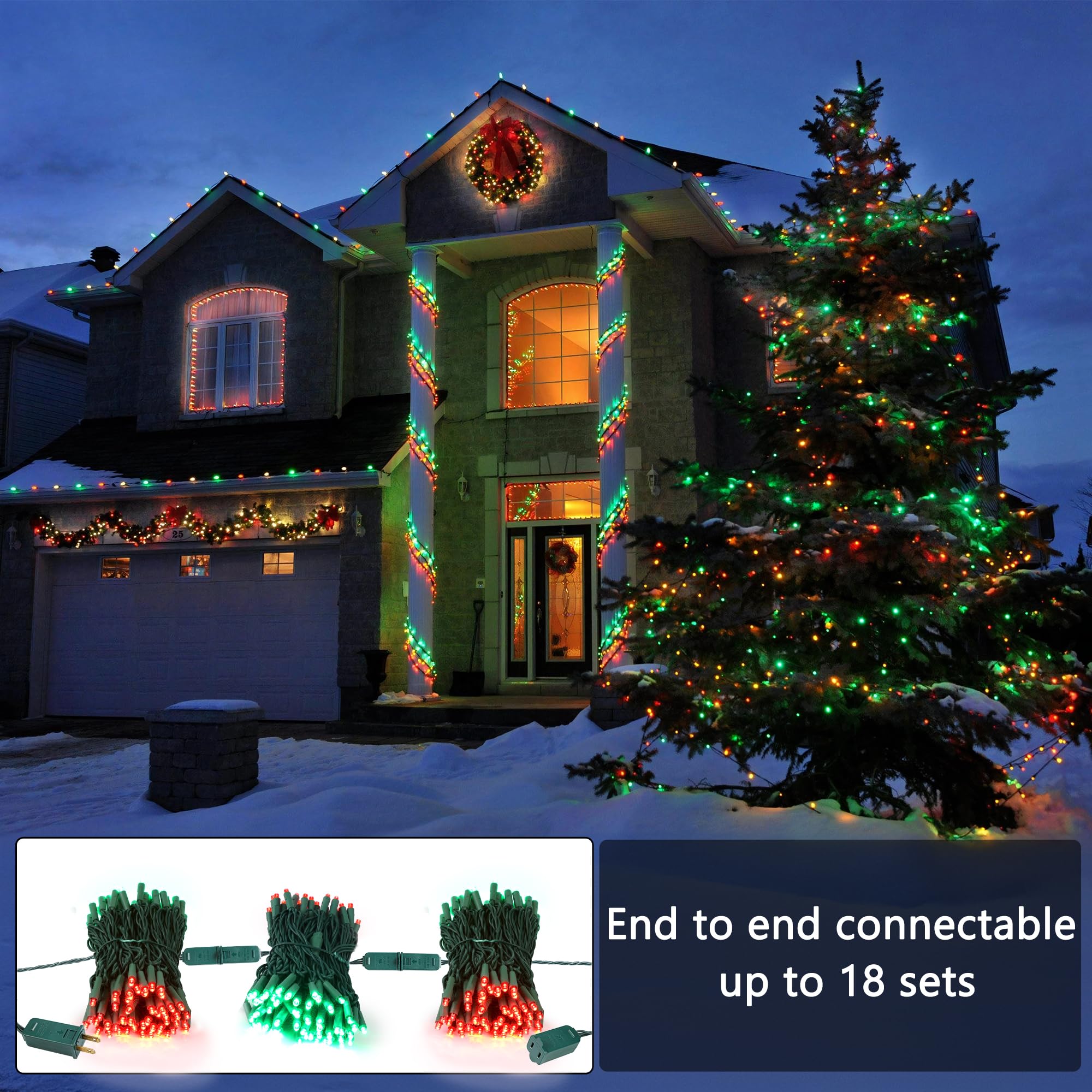 Brizled Red & Green Christmas Tree Lights, 33Ft 100 Led 5Mm Wide Angle Gentle Twinkle Christmas String Lights, 120V Ul Certified Connectable Xmas Tree Lights Mini Xmas Lights For Xmas Tree Party Home