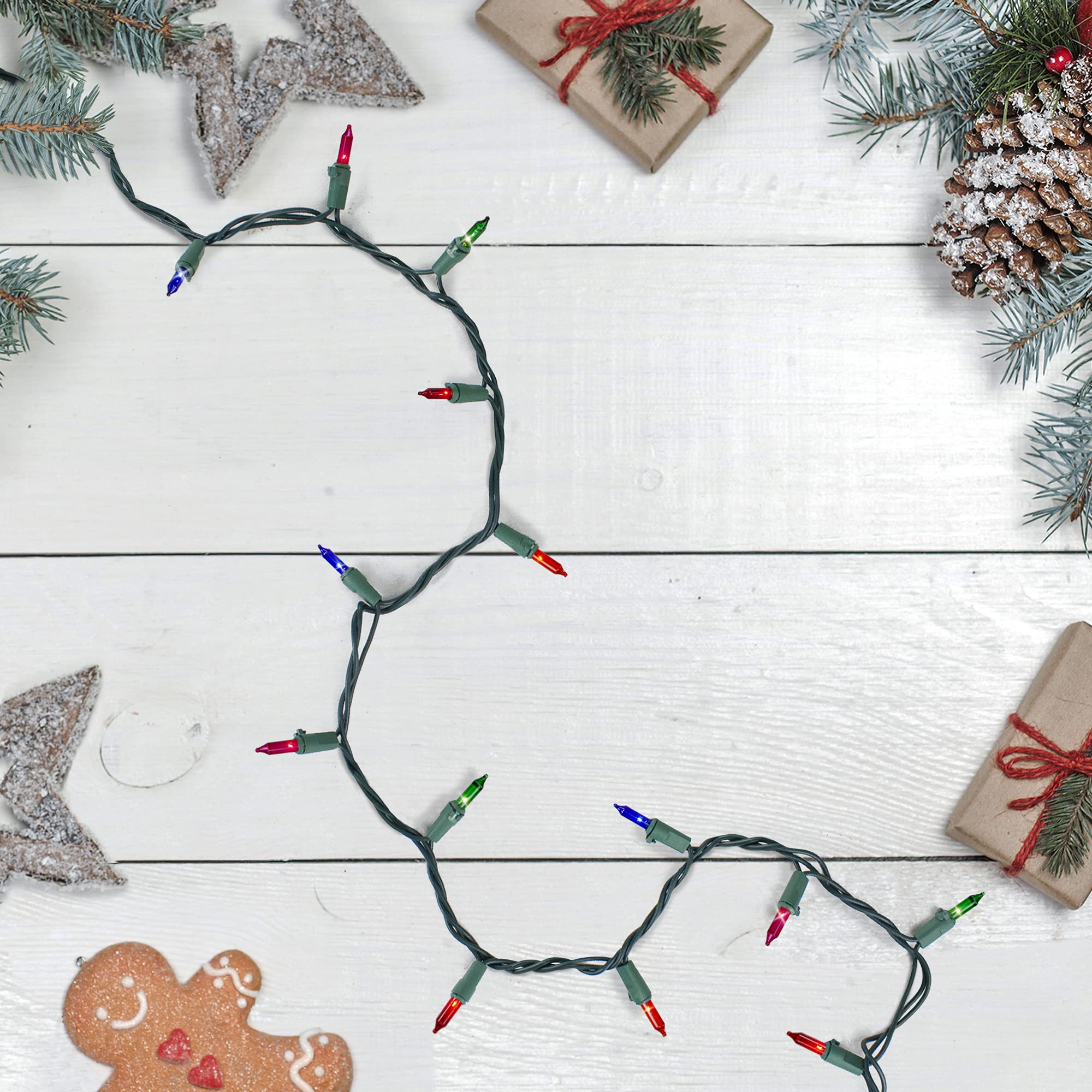 Northlight 100-Count Multi-Color Mini Christmas Light Set, 20.25 ft Green Wire, Glass Bulbs, Model 221435