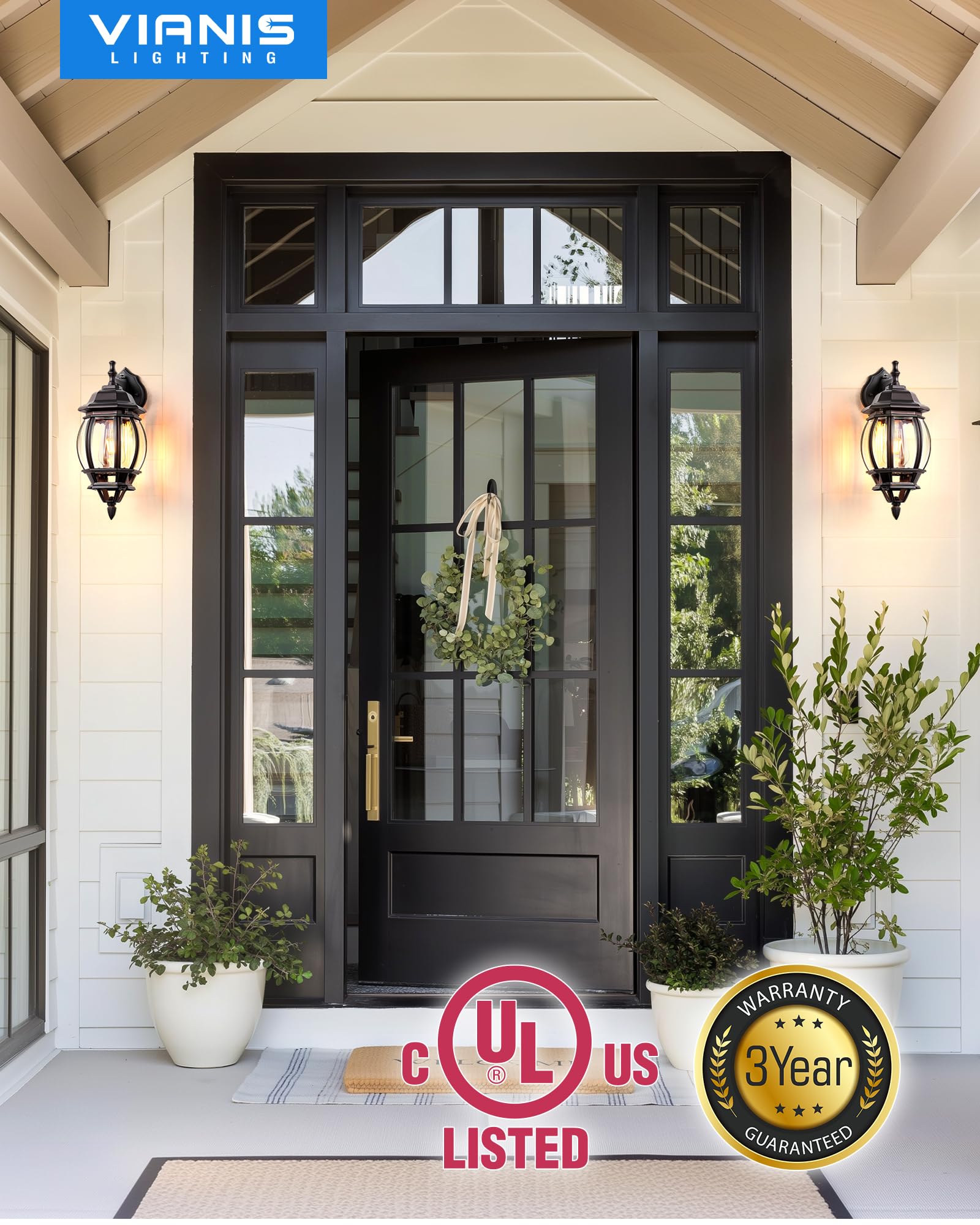 VIANIS Outdoor Wall Sconce Lantern, Oil Rubbed Bronze, Aluminum, Model V8128D1.BR, Down 1PK