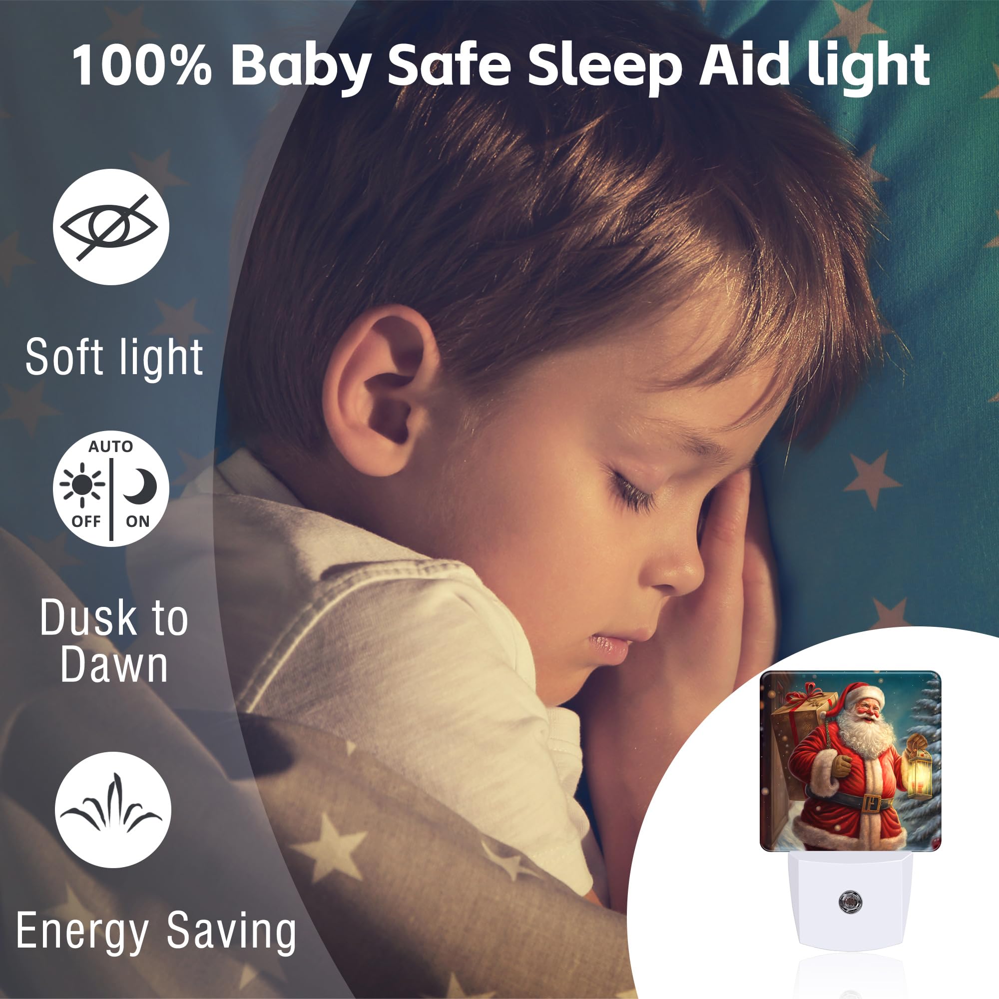 sndheke Christmas Santa Claus Night Light with Dusk to Dawn Sensor, 0.5W Energy Saving, Model SBD04, Color16