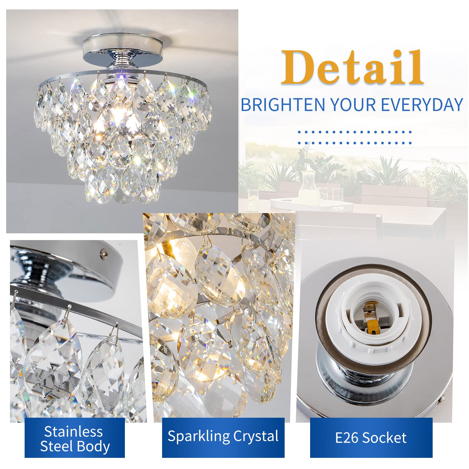 Cm Mzy Mini Crystal Chandelier Ceiling Light, Chrome Flush Mount For Bedroom, Bathroom, Kitchen