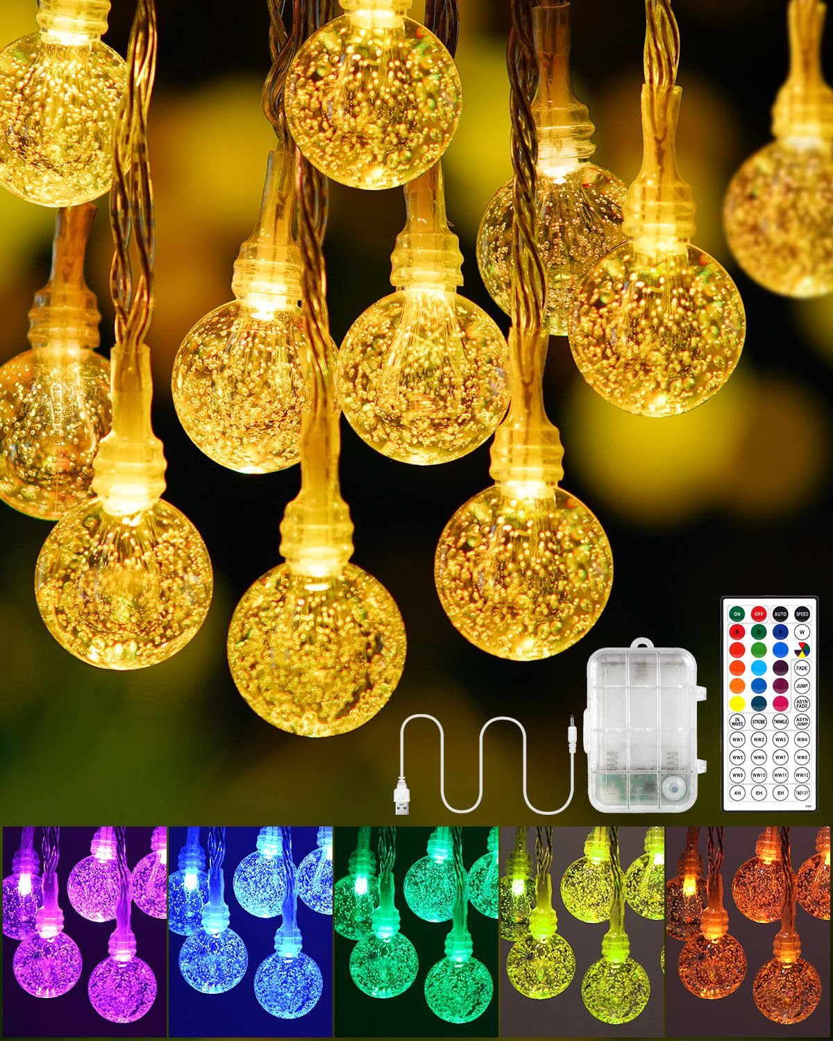 OMIKA 33FT Battery Operated String Lights, 18 Colors +Warm White 60 LEDs Battery Operated Christmas Lights, Indoor Outdoor USB Powered Fairy String Lights for Xmas Bedroom Garden Patio Balcony Decor