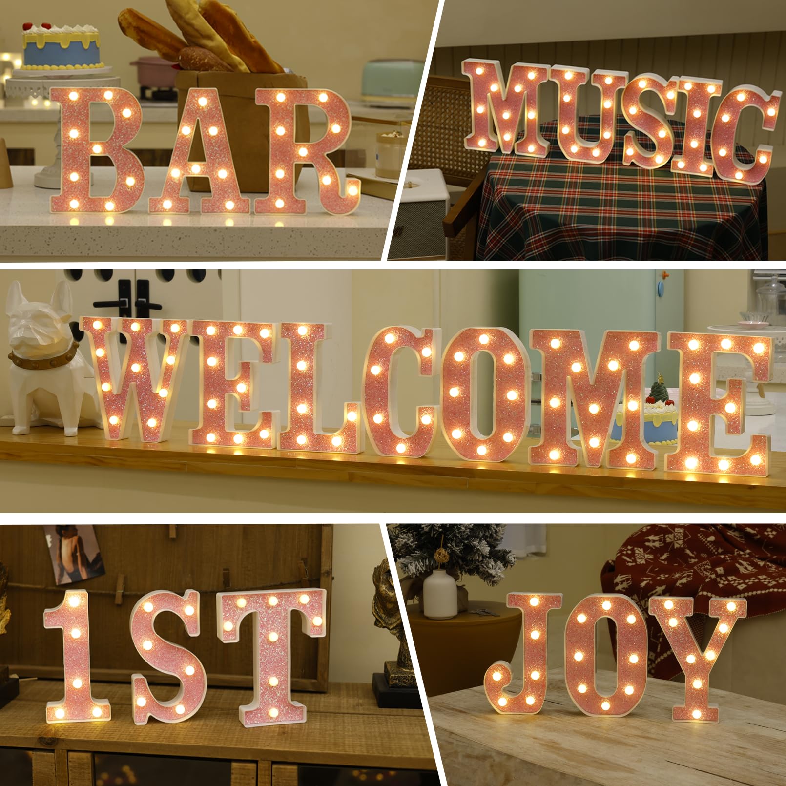 TRONSBOO LED Letter Light Sign, Pink Glitter Marquee, Battery Powered, 22.2x21.8x3.9 cm, Plastic, Model: Pink-Light-W