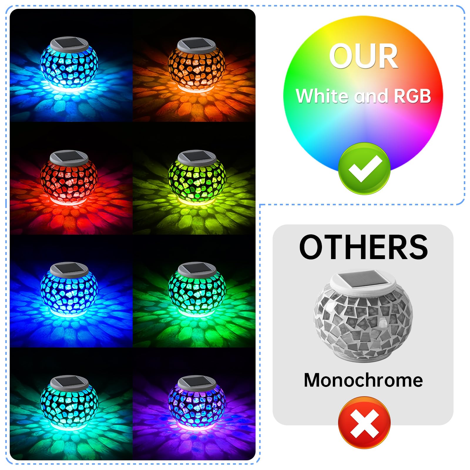 Wsgift Color Changing Solar Powered Glass Mosaic Ball Led Garden Lights Rechargeable Outdoor Waterproof Solar Night Lights Table