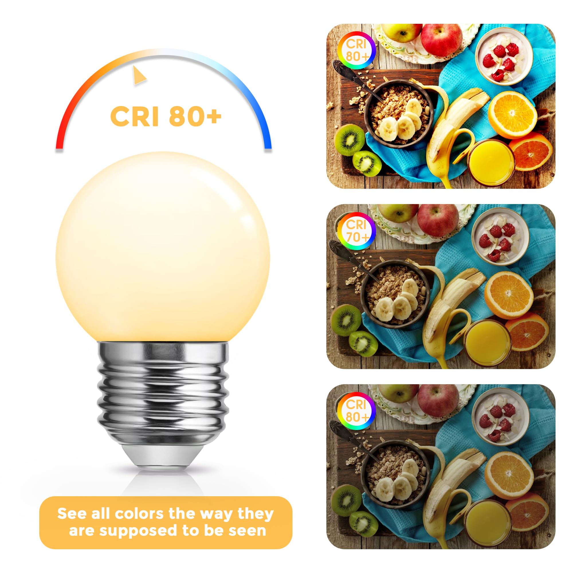Flaspar G14 LED Globe Light Bulb, 1W Warm White 3000K, E26 Base, 15W Equivalent, 6 Pack