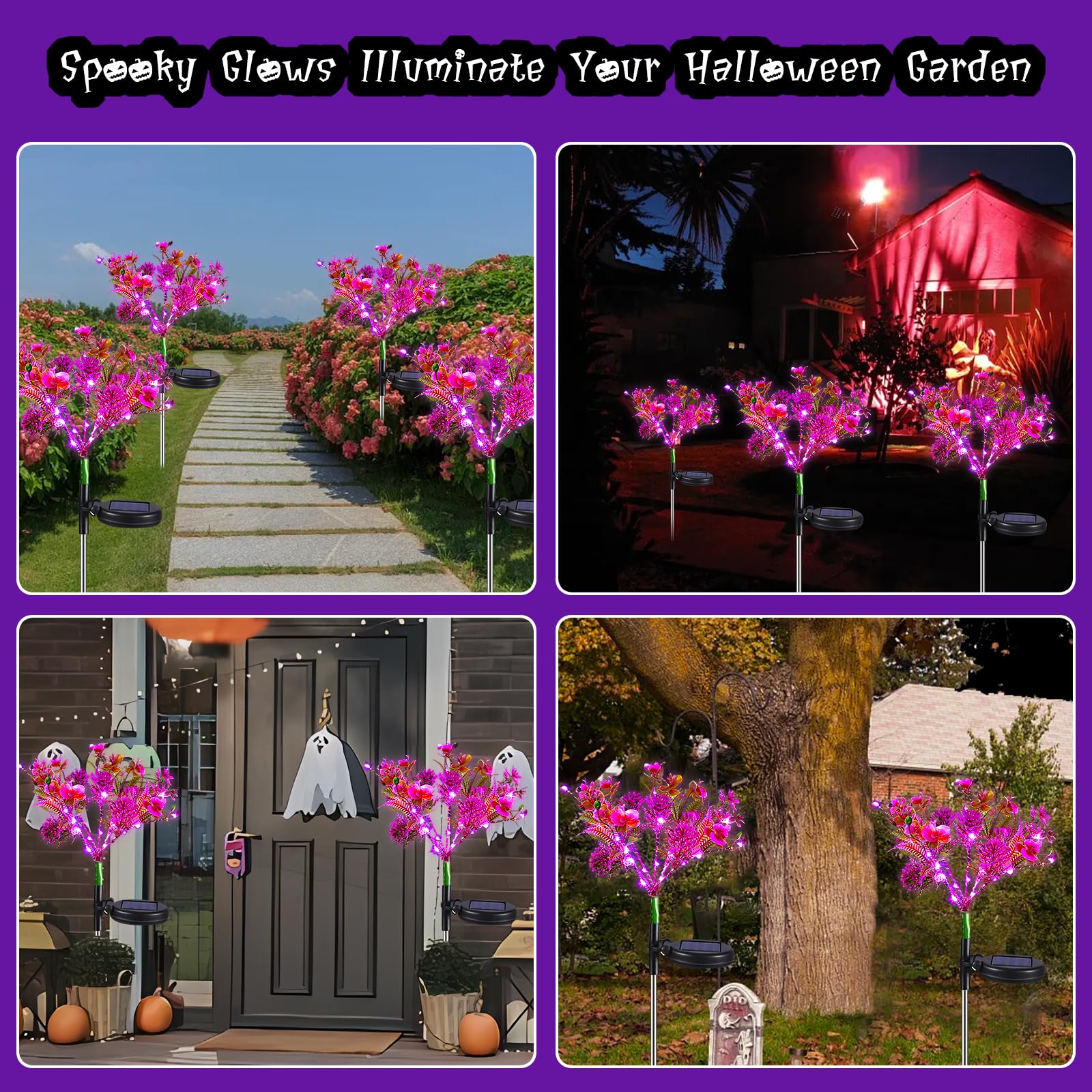 Neporal Solar Garden Lights - 2Pk Waterproof Phalaenopsis Flowers, Purple Plastic Outdoor Decor