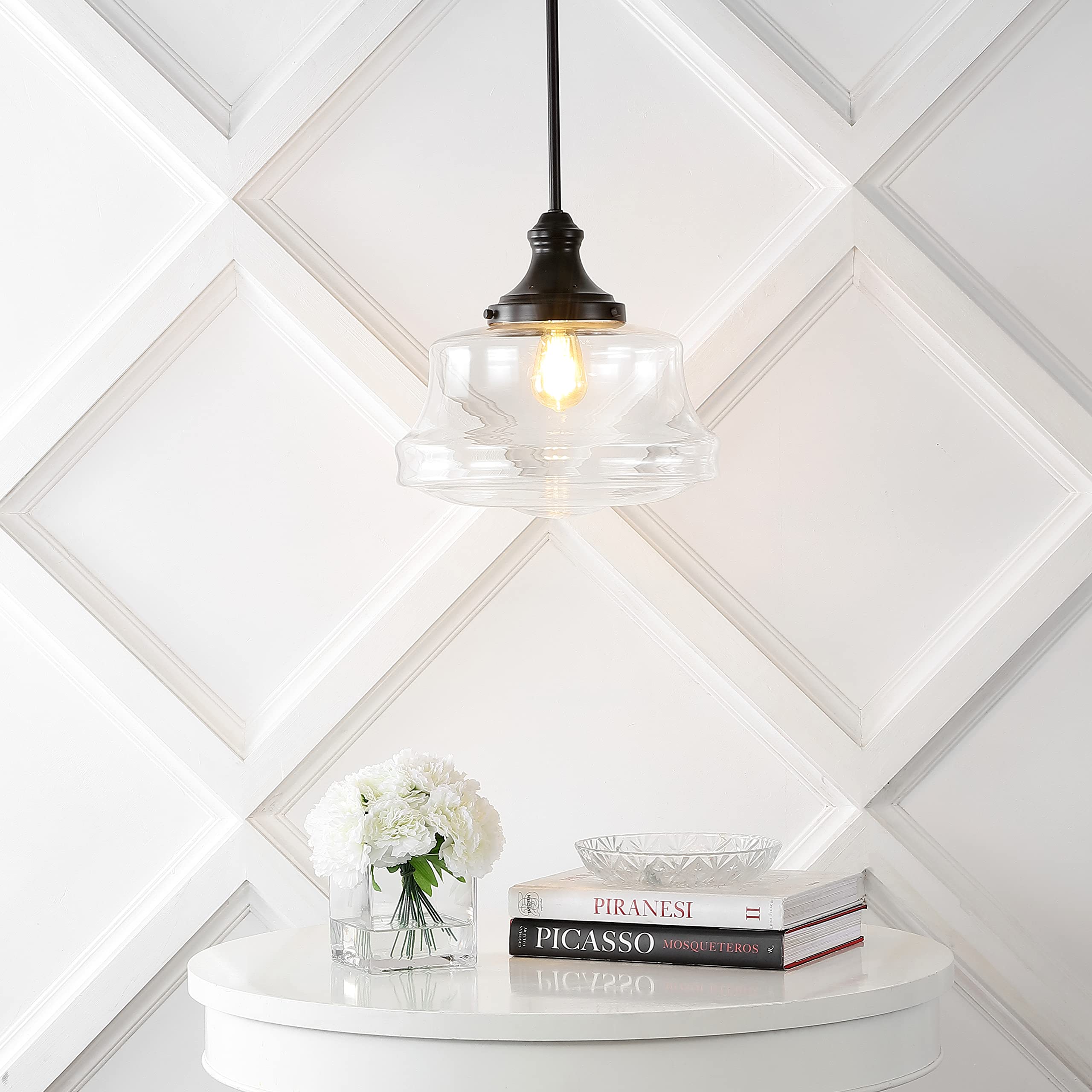 JONATHAN Y JYL7585A 14in 1-Light Pendant, Bohemian Farmhouse, Iron/Glass, Oil Rubbed Bronze/Clear