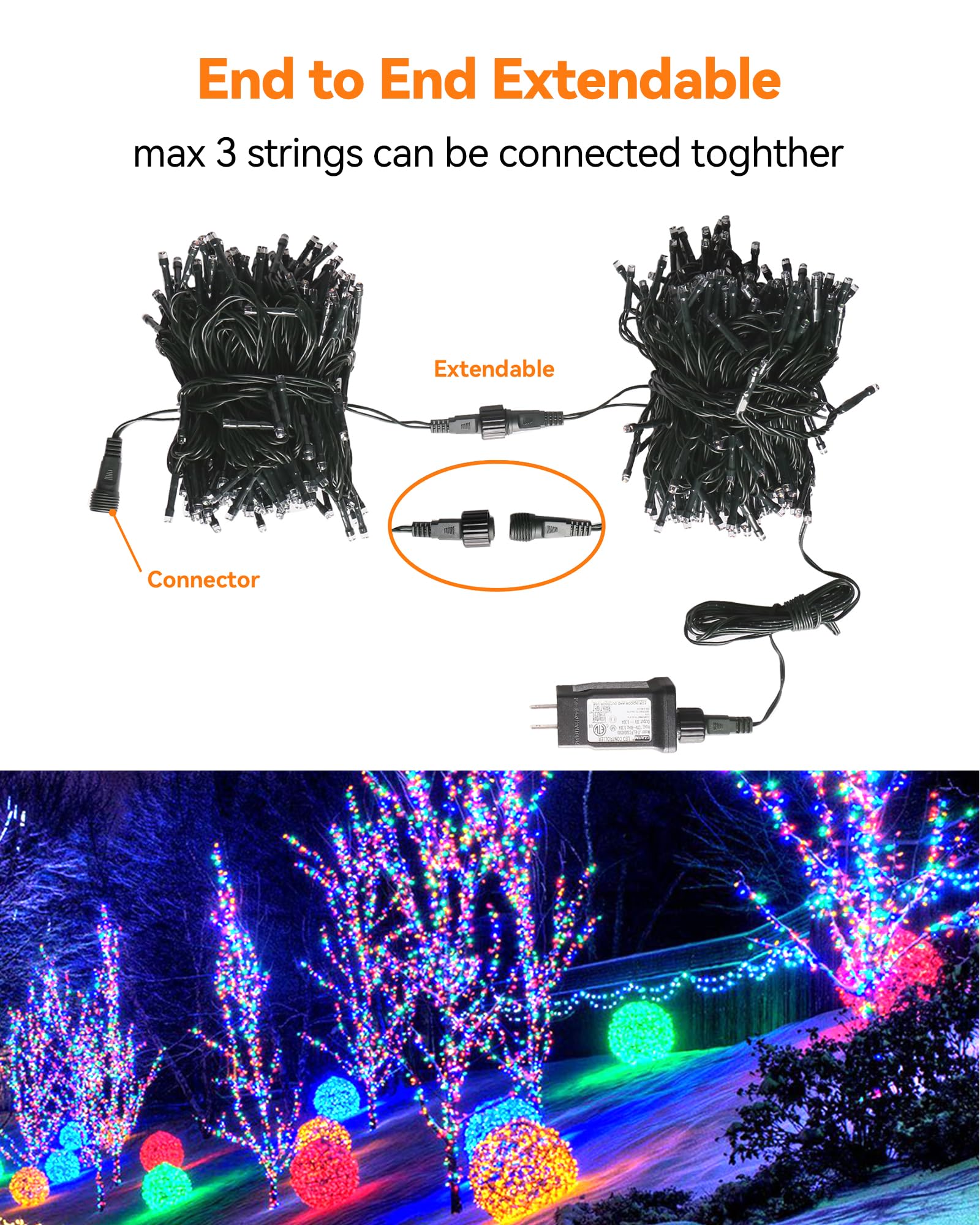 Blingstar Christmas Lights Multicolor 66 Ft 200 Led String Lights 30V Plug In Connectable Twinkle Lights 8 Modes Bright Green Wire Decorative Lights For Indoor Outdoor Xmas Tree Bedroom Holiday Party