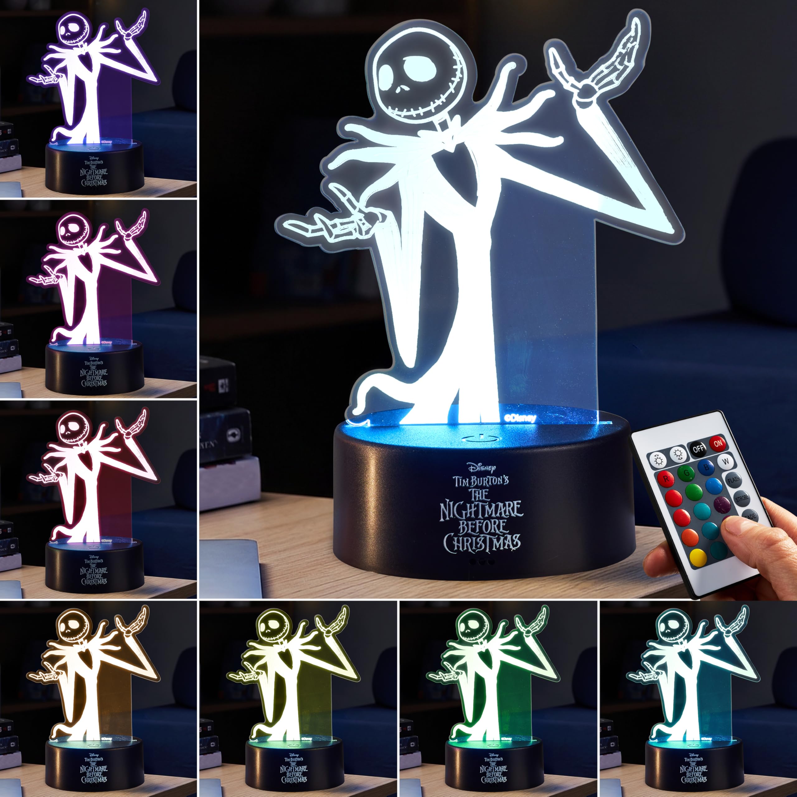 Get Trend Disney The Nightmare Before Christmas LED Table Lamp, Desk Lamp, Remote Control Night Light 4 Light Modes, USB Battery