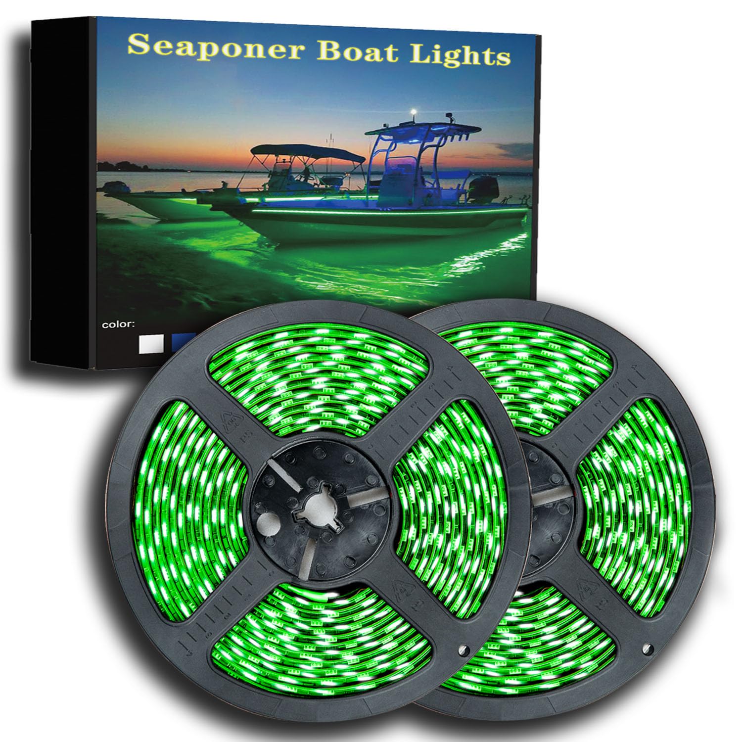 Seaponer Marine Led Band Lights  Pontoon Light Band for Jon Bass Boat Sailboat Kayak  Marine Led Lights for Boats Deck Light Light Courtesy Interior Lights Fishing Night  12v  10m(32.8ft)  Green