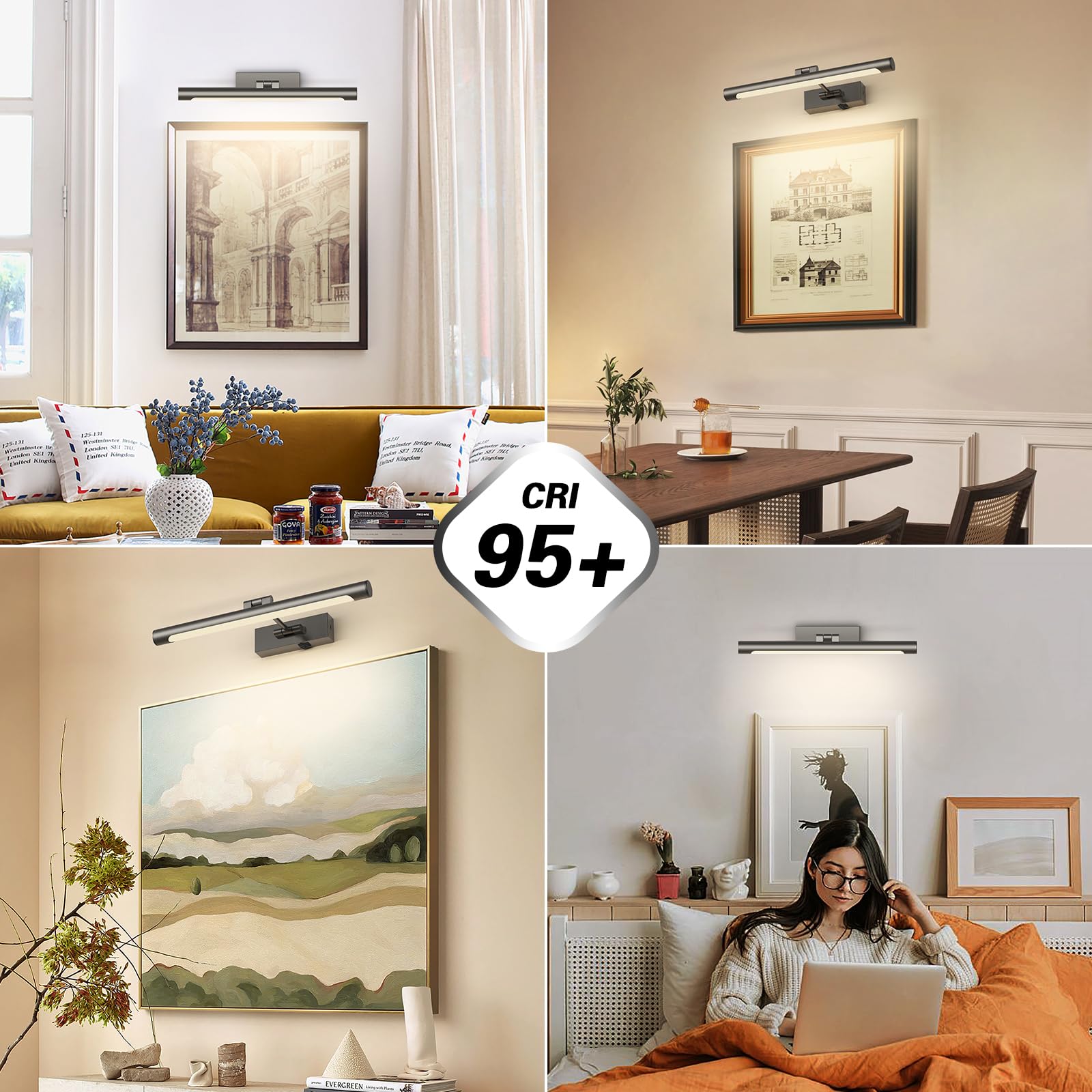 Joosenhouse Battery Operated Picture Light with Remote Control, Dimmable, Adjustable Swing Arm, 16.53in, Brushed Grey, Model 7110-420-B