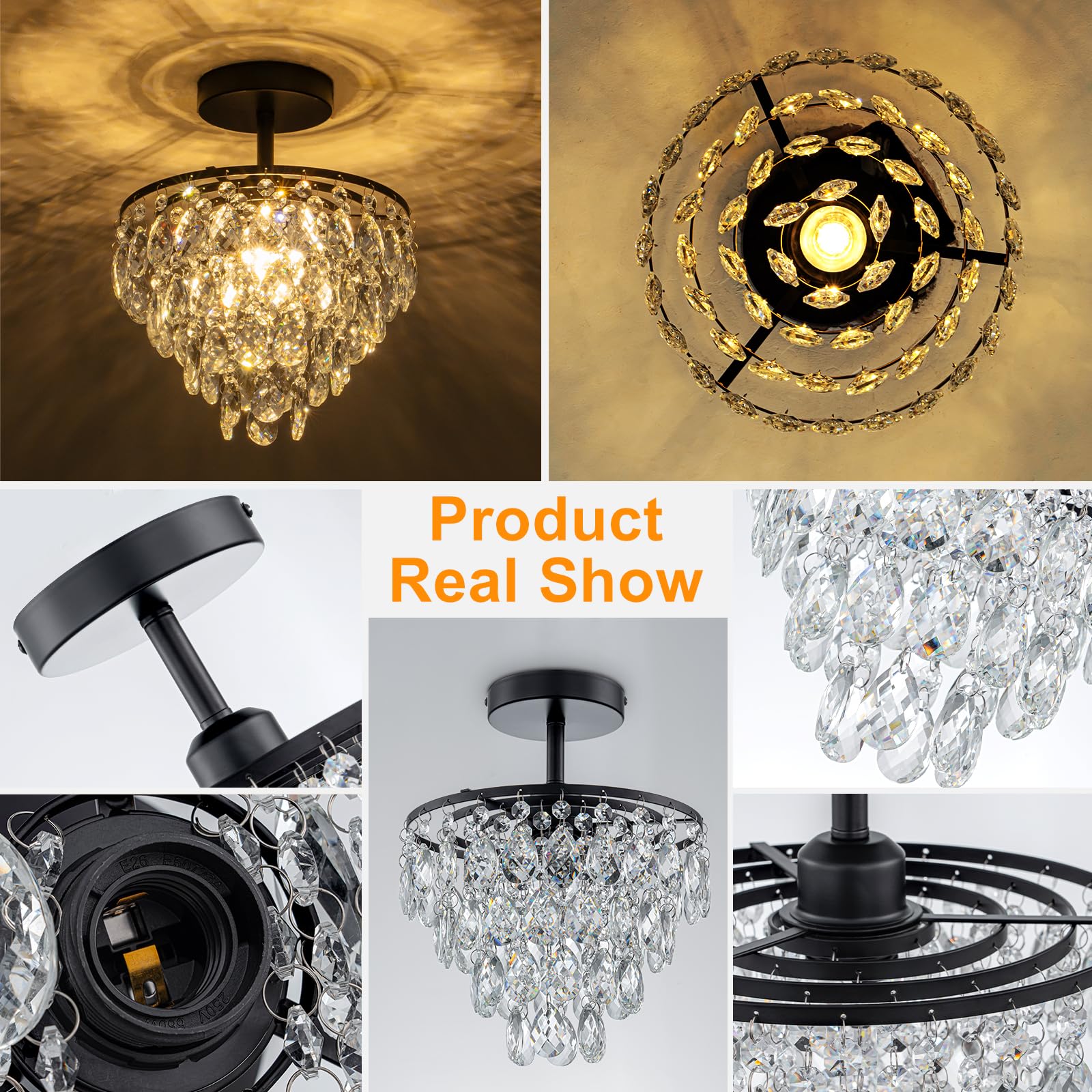 Cxgleaming Gold Chandelier Light Fixture Small Chandelier Flush Mount Ceiling Lights Height Adjustable Crystal Pendant Light For