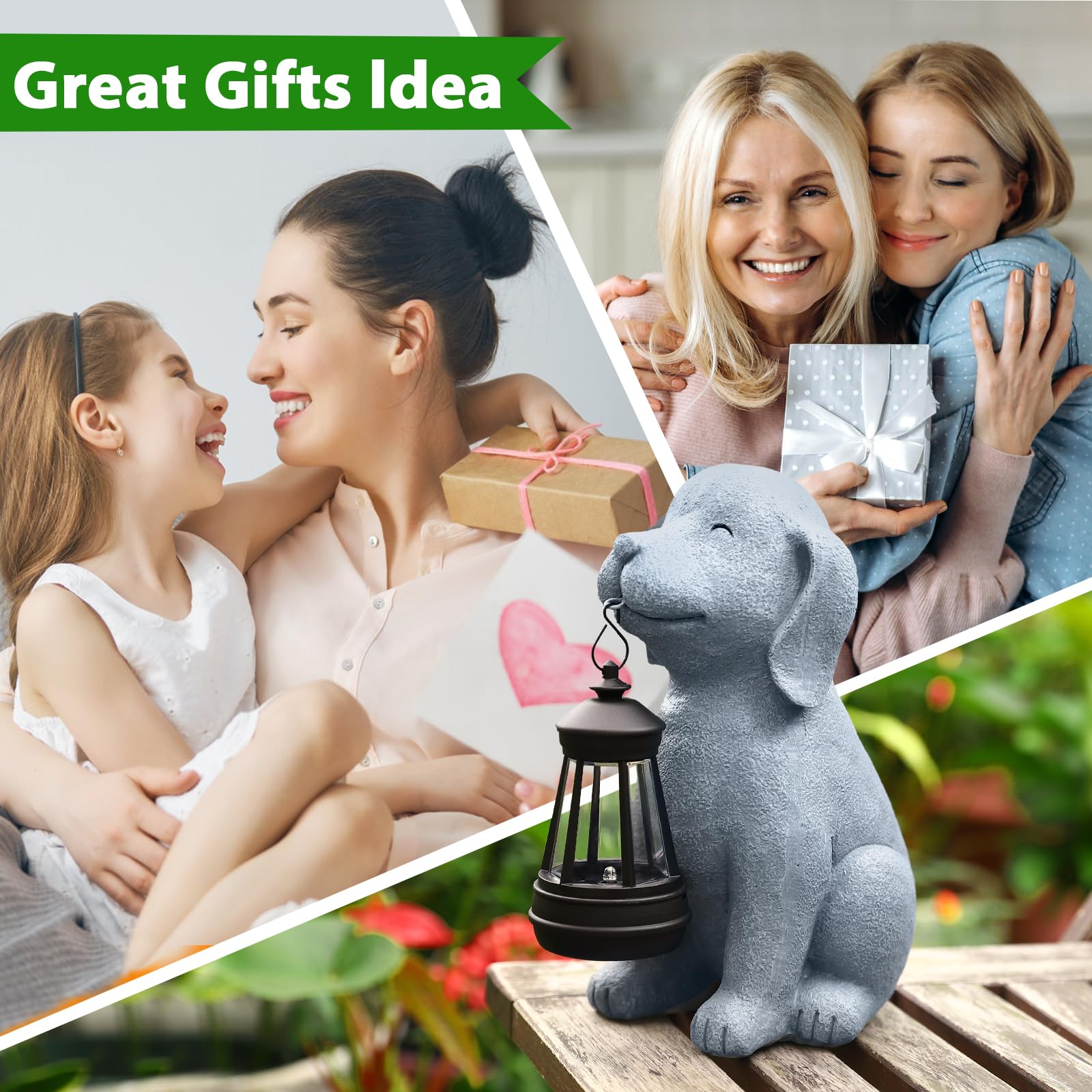 Solar Dog Statues For Garden Decorations, Solar Garden Gifts Statues For Patio, Balcony, Yard Ornament, Unique House Warming Garden Gifts Figurine Lights, Garden Gifts For Women, Mom