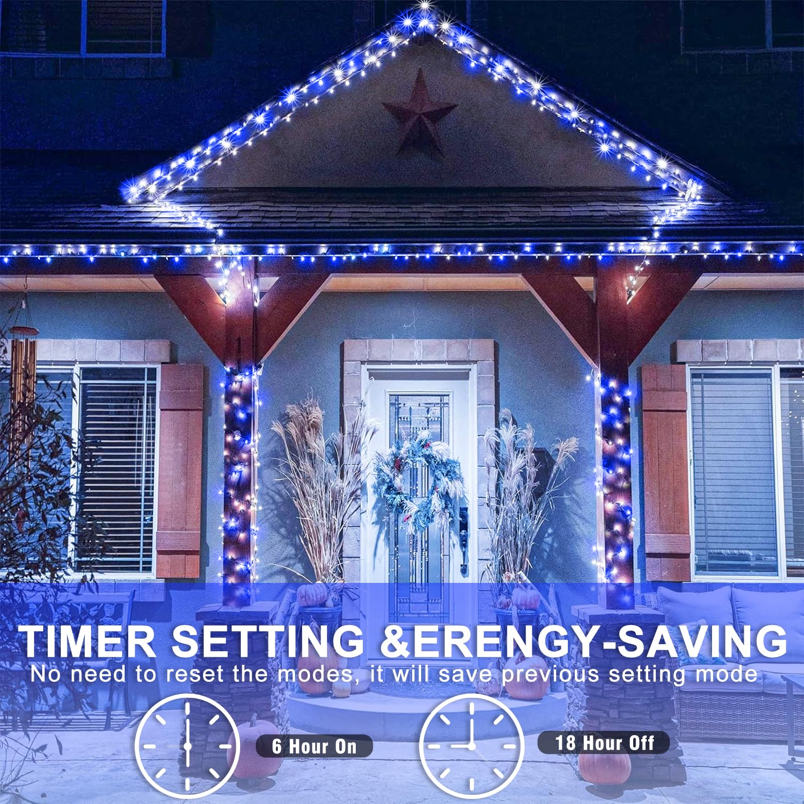 120 Led Blue White Christmas Lights Outdoor, 40Ft Clear Wire Christmas Tree Lights 8 Modes, Plug In Waterproof Twinkle Fairy Lig