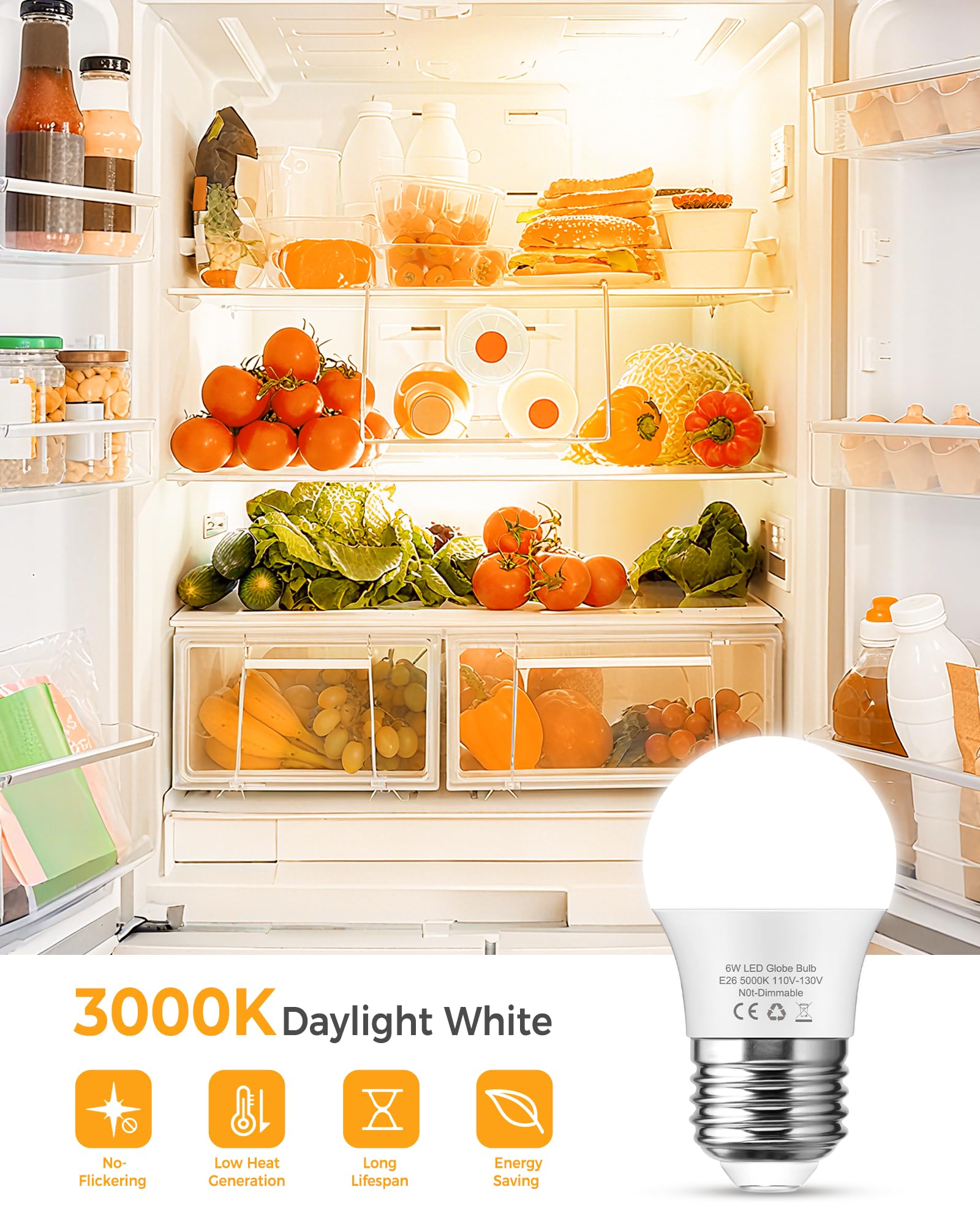 EvaStary G45 LED Light Bulbs, 6W 60W Equivalent, Soft White 3000K, E26 Base, Non-Dimmable, 6 Pack for Home and Party