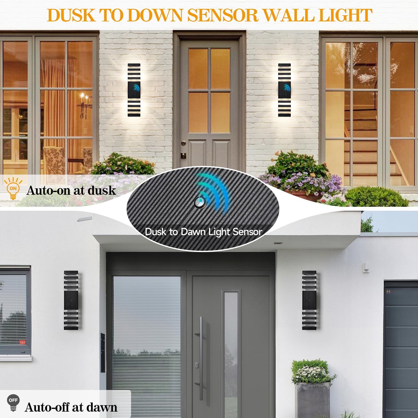 ZSMAIKU Outdoor Wall Light Fixtures, 18.3in Waterproof, Up & Down, 4-Pack, Black, 7W LED Bulbs, Aluminum, Model MK-057-LS