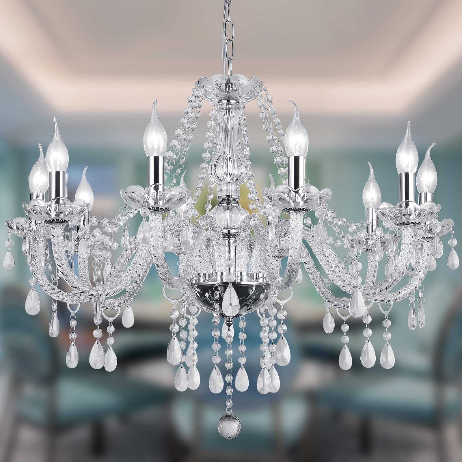Panghuhu88 Crystal Candle Chandeliers Lighting Modern 10 Lights Pendant Ceiling Fixture Lamp For Dining Living Room Bedroom Hall