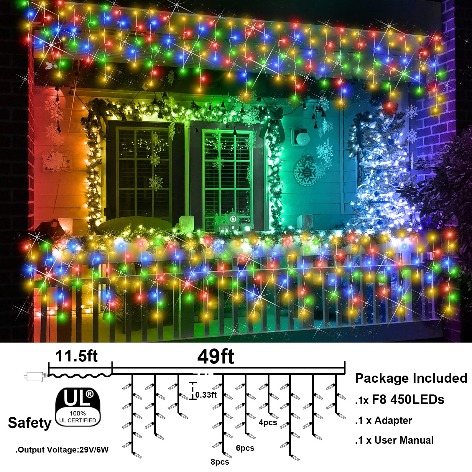 49Ft 450Led F8 Upgraded Christmas Lights Decorations - 8 Modes Waterproof Outdoor Fairy String Lights With Memory And Timer - Pl
