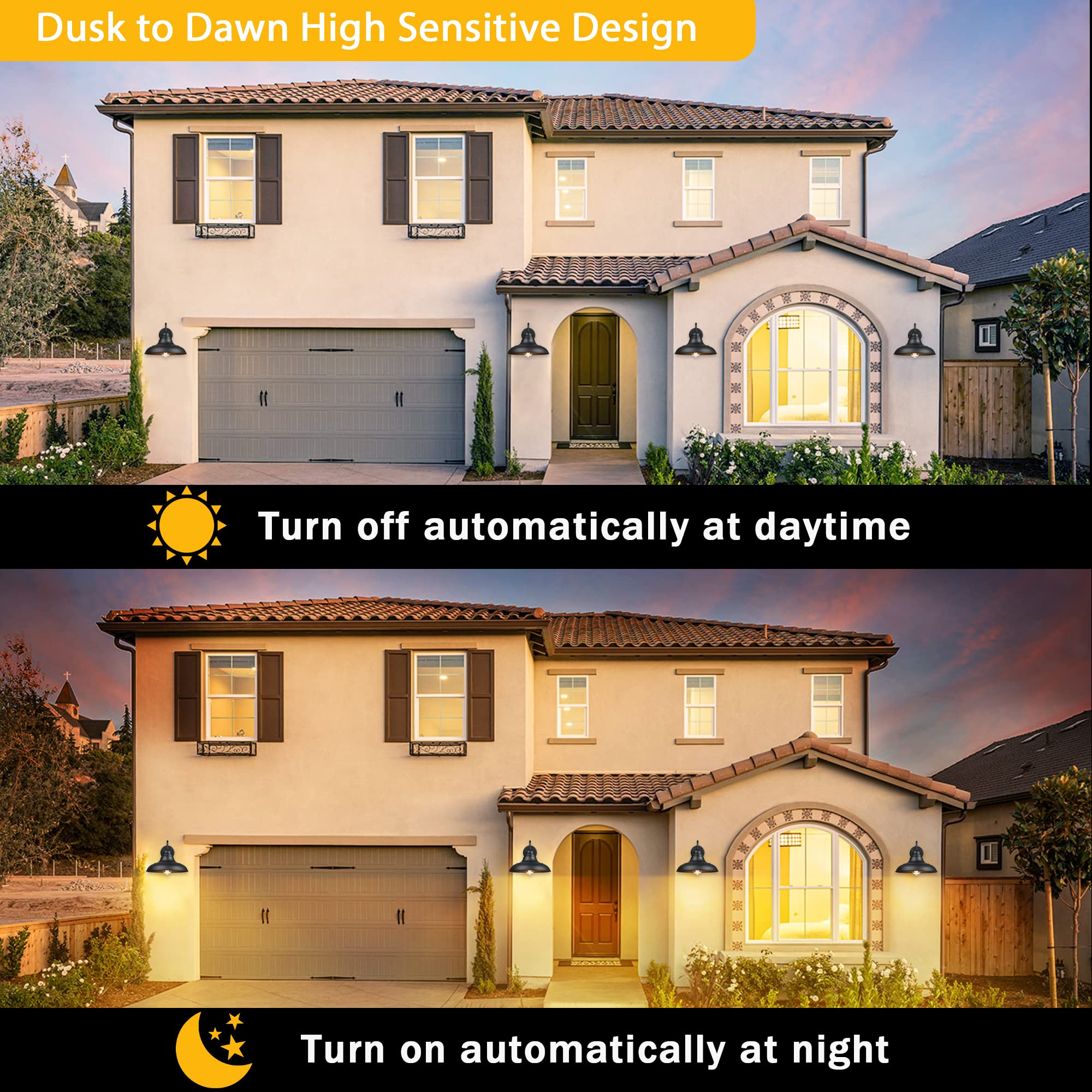 Ptrworoa 12&quot; Dusk To Dawn Outdoor Wall Sconces, Metal Farmhouse Barn Light, 3 Pack