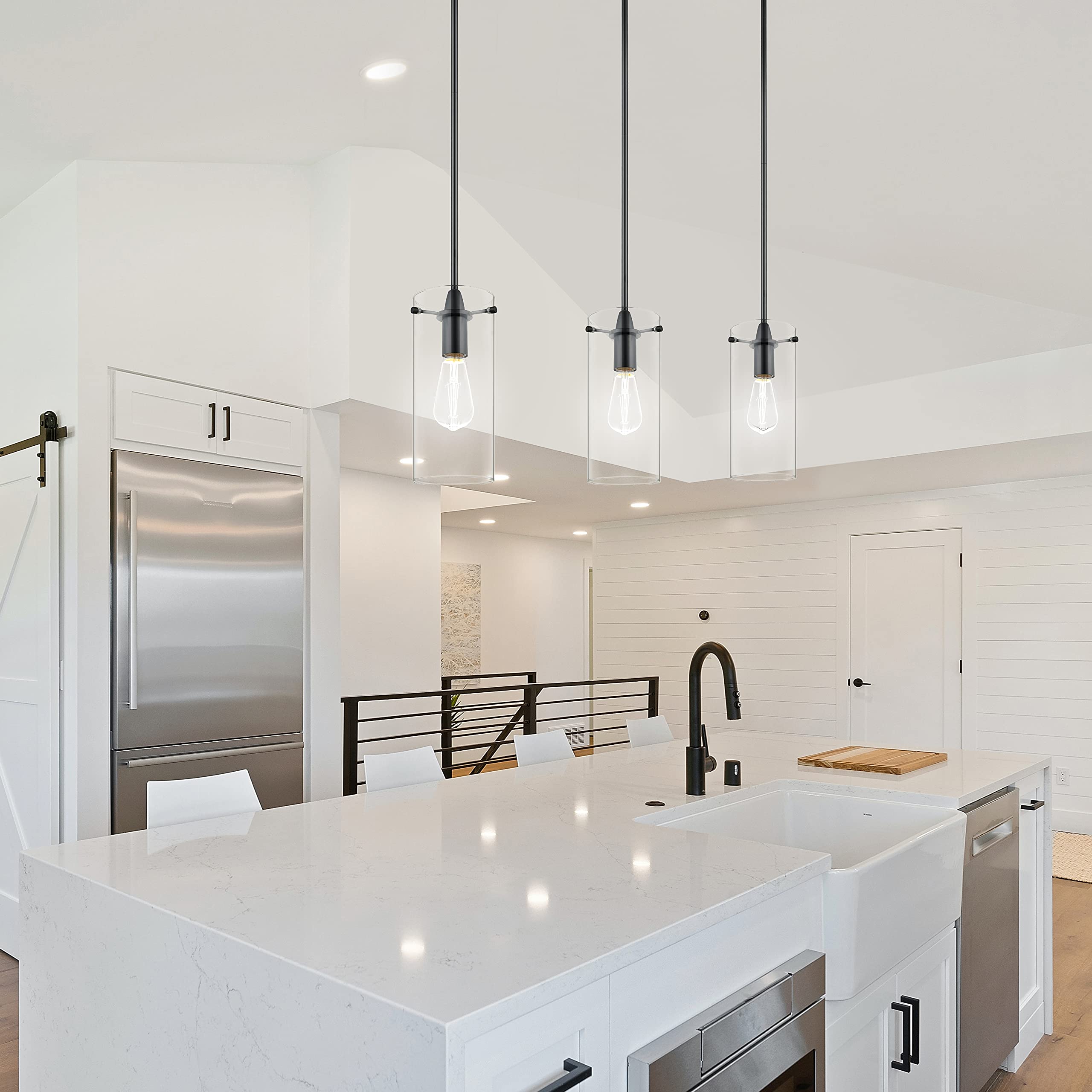 Linea di Liara Effimero Modern Pendant Light - Large Black Metal Fixture with Clear Glass Shade - Ideal for Kitchen Island or Farmhouse Decor