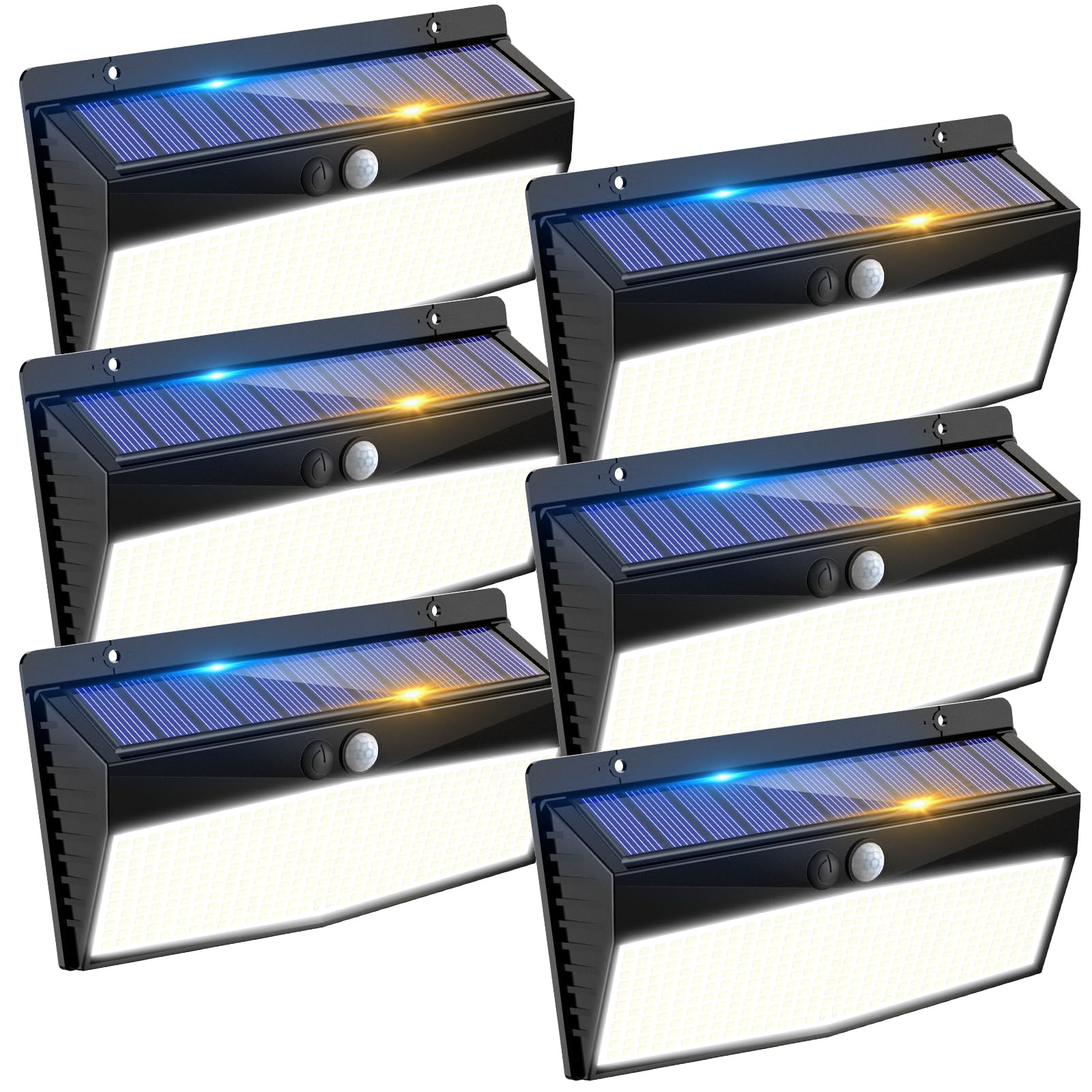 6 Pack 368 LED Solar Motion Sensor Lights Outdoor, Solar Fence Lights with 3 Lighting Modes, Solar Powered Security Lights Water
