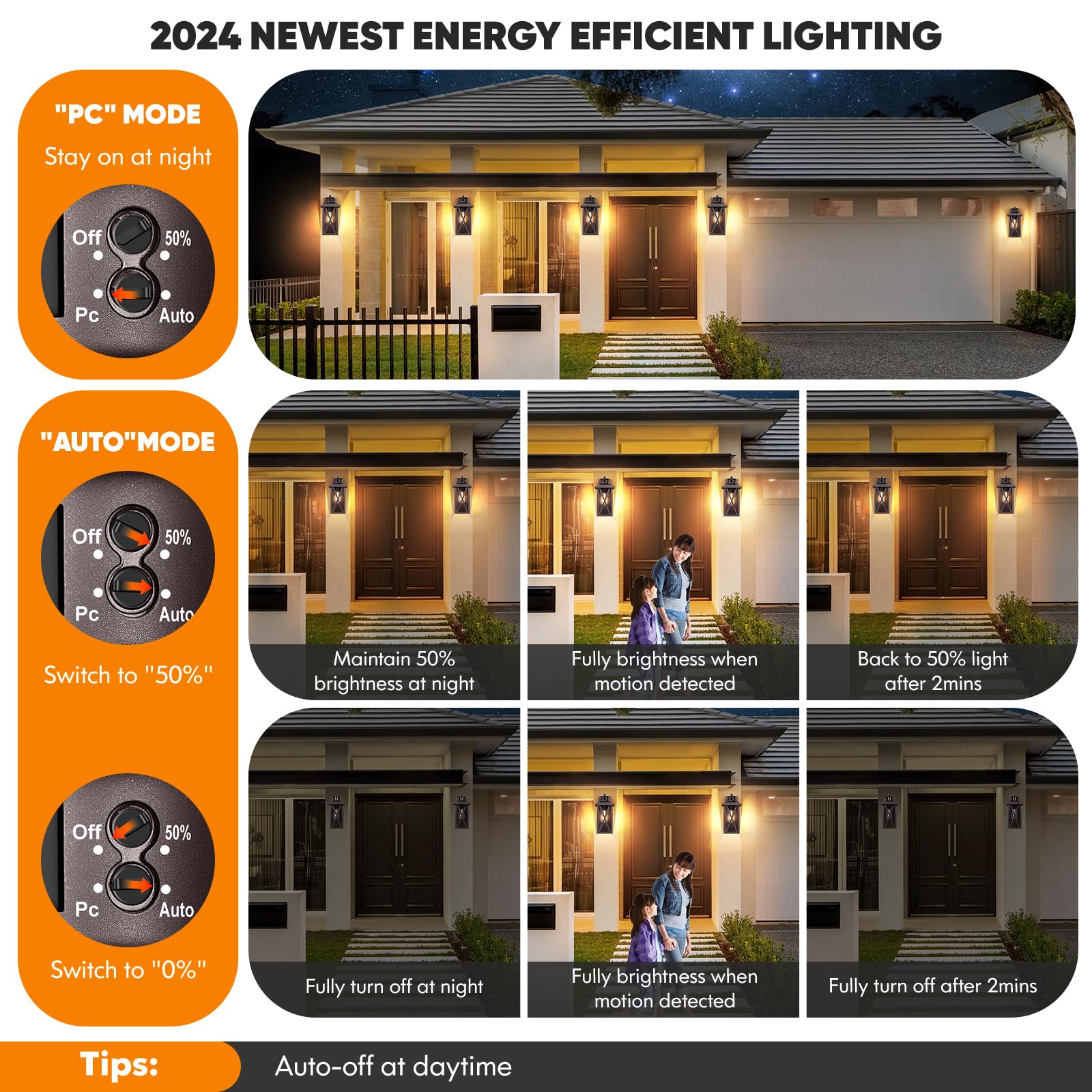 Dusk To Dawn Outdoor Wall Light Fixtures, Motion Sensor Outside Porch Lights, Anti-Rust Exterior Wall Sconces With E26 Base, Wat