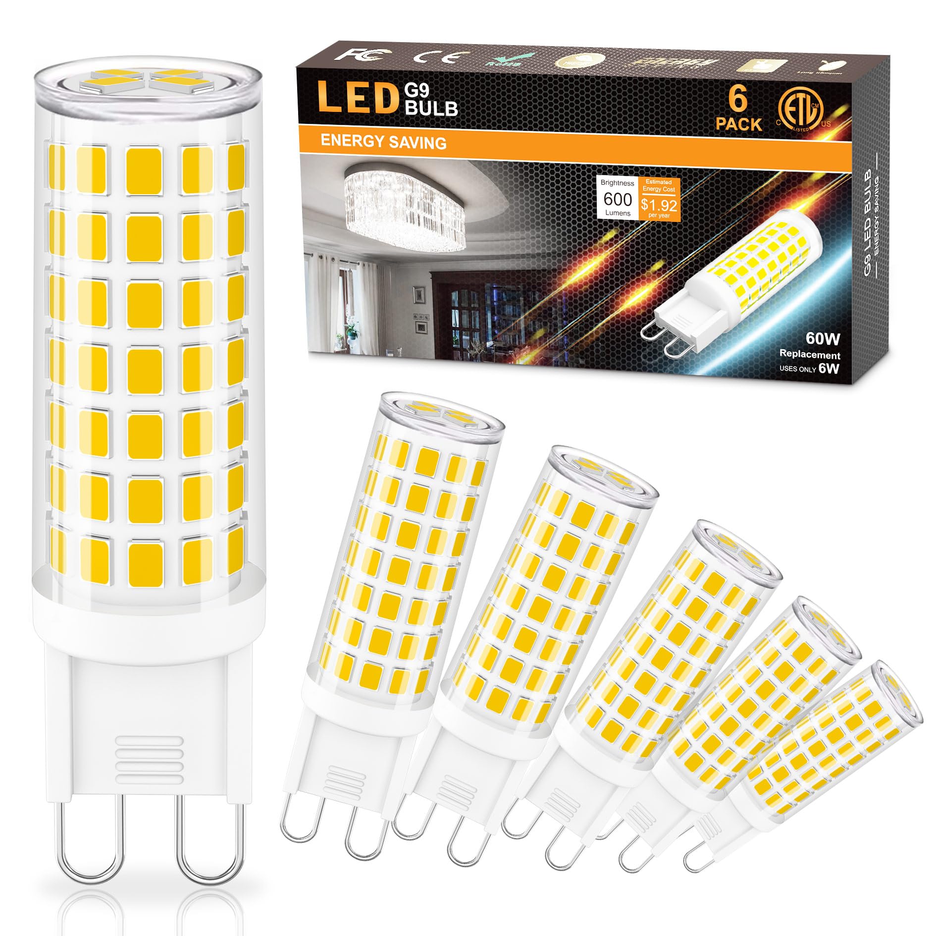 Comzler G9 Led Bulb 3000K Warm White, 40 Watt Halogen Equivalent G9 Light Bulb, G9 Bi Pin Base Chandelier Light Bulbs, Cri80 400