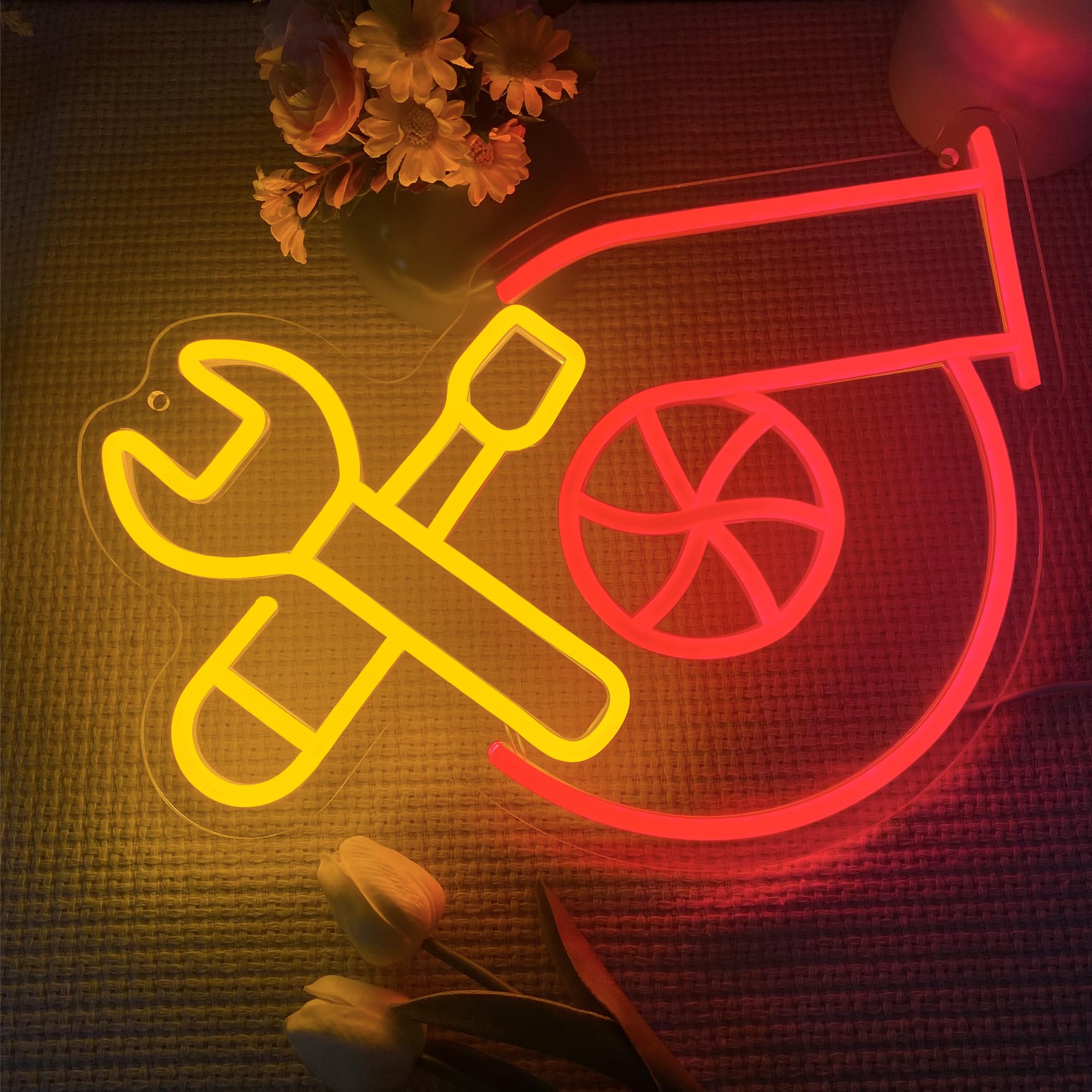 Abooly Turbo Neon Light, Wrench Wall Decor, Acrylic LED Lamp, 14.5x10.6in, Turbo Color, Ideal for Garage, Man Cave, Birthday Gift