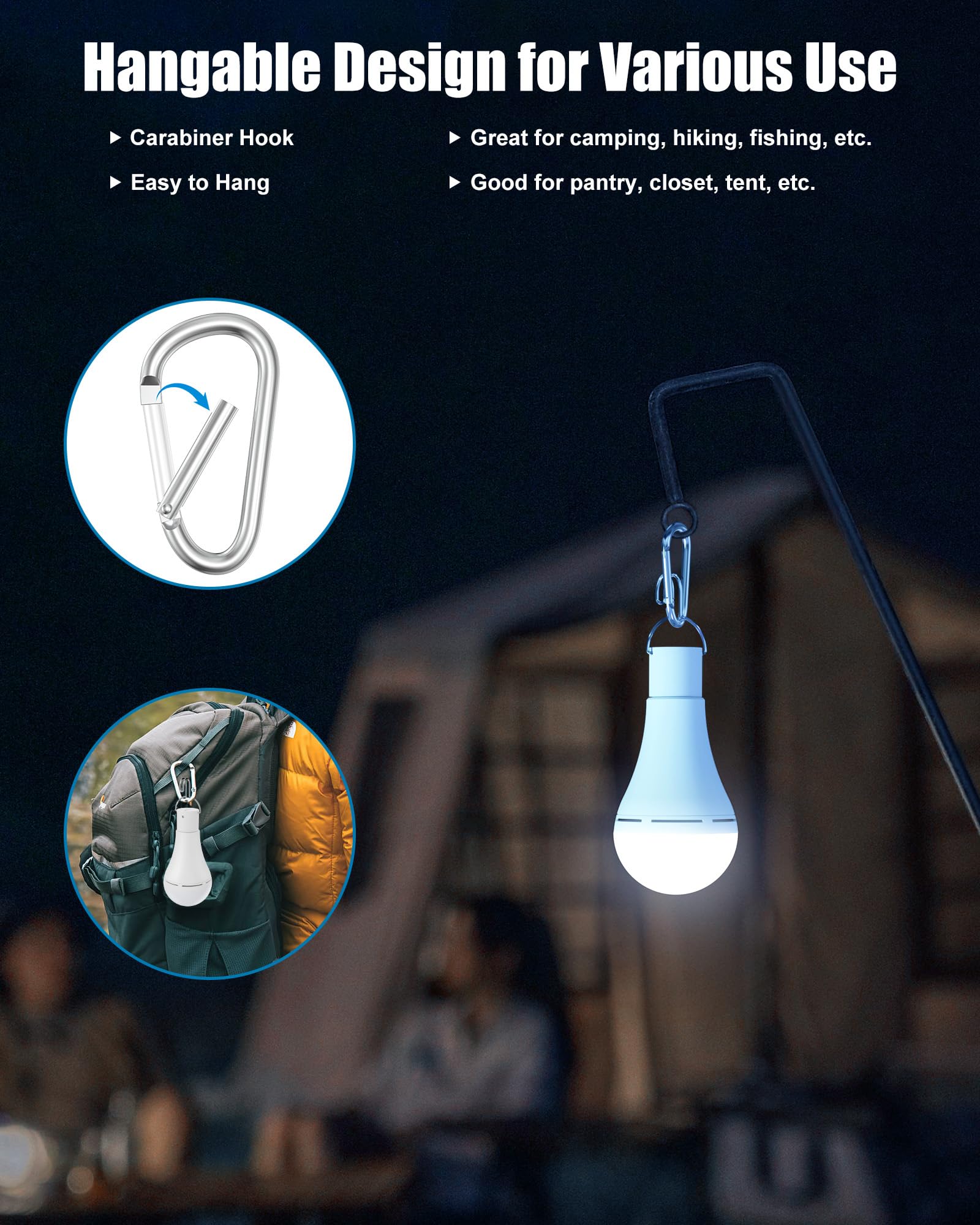 Brightown Usb Rechargeable Light Bulb With Remote And Timer, Battery Backup Emergency Light Bulbs For Home Power Outage, Hanging