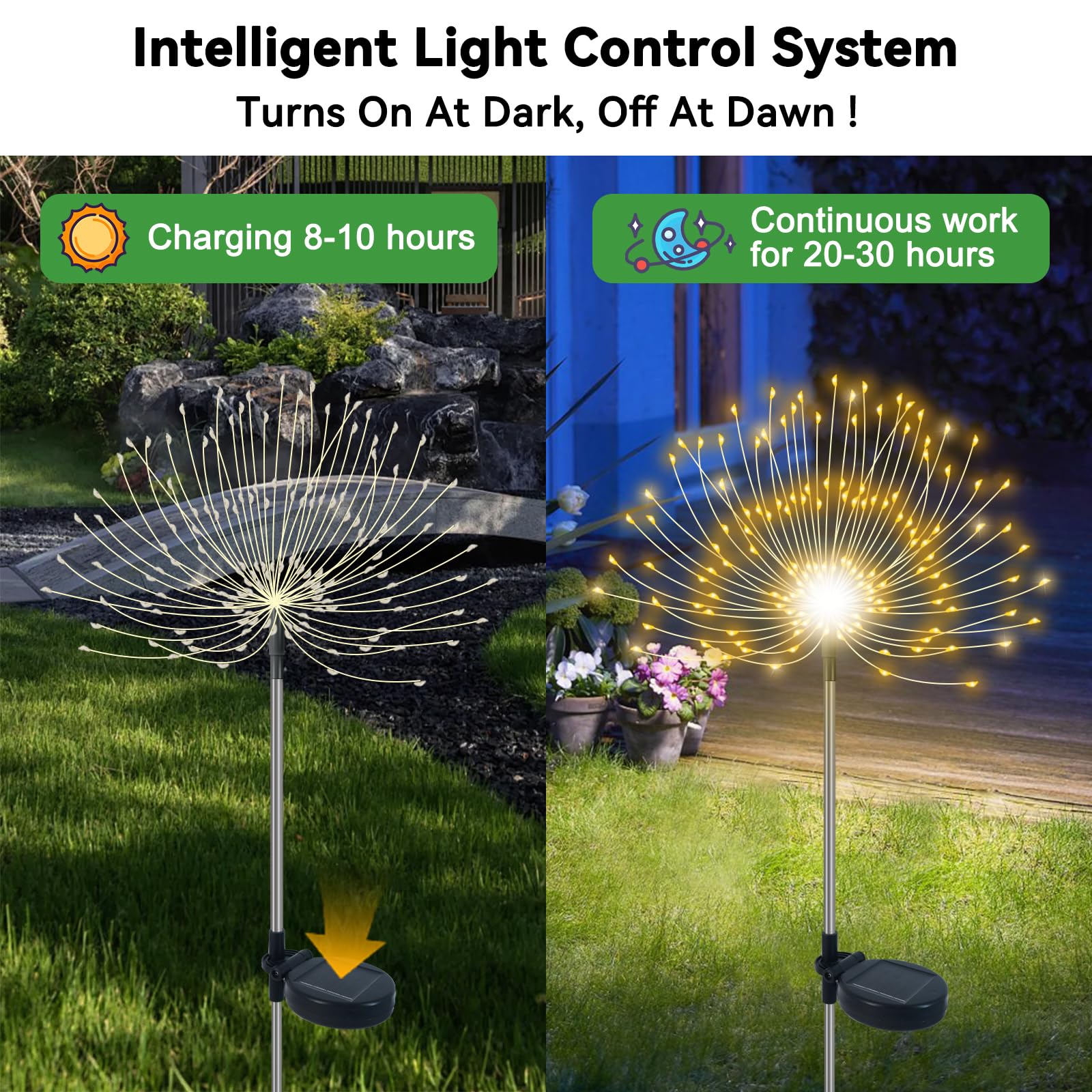 Solar Garden Lights Outdoor Waterproof, 2 Pack 120 Led Solar Firework Lights Decorative Garden Décor Outside For Flowerbed Pathway Party Christmas Decorations, Warm White
