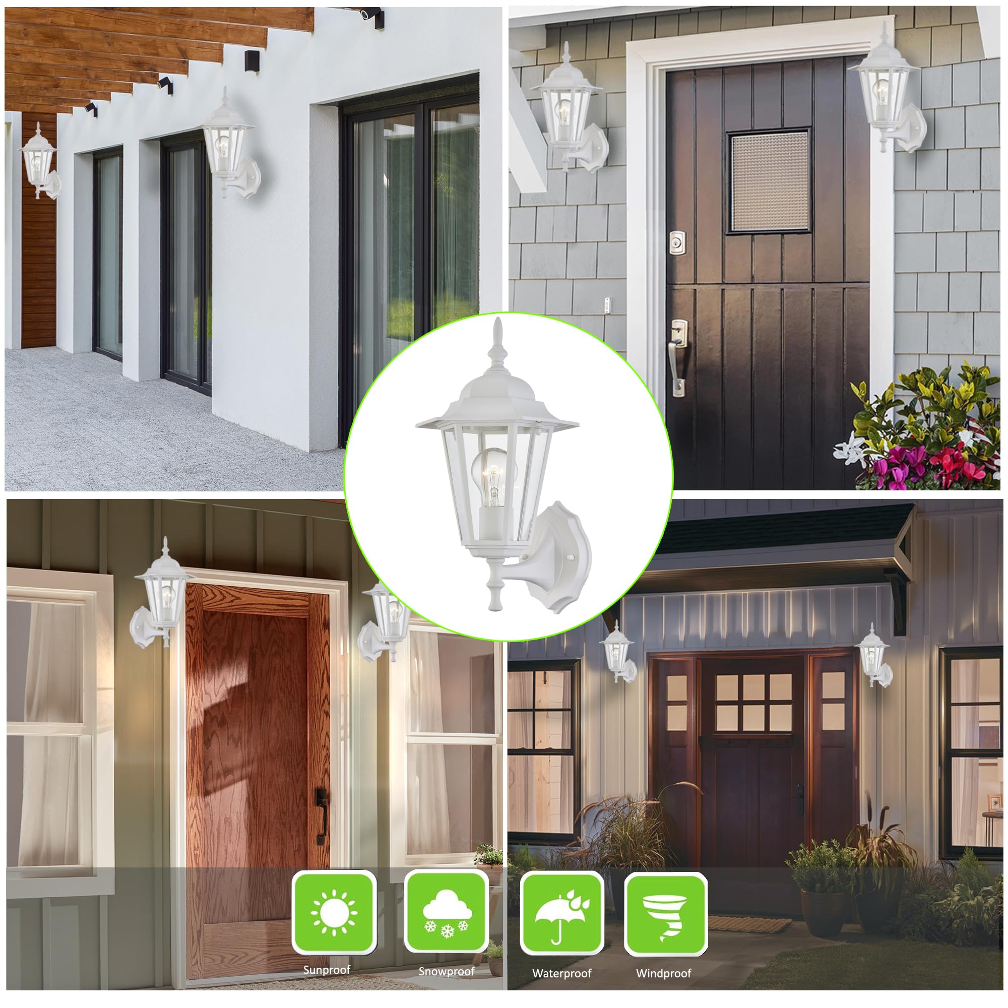 GRUENLICH Outdoor Wall Lantern, Waterproof Aluminum Sconce, E26 Base, White Finish, 1 Pack, Model GR-WL003
