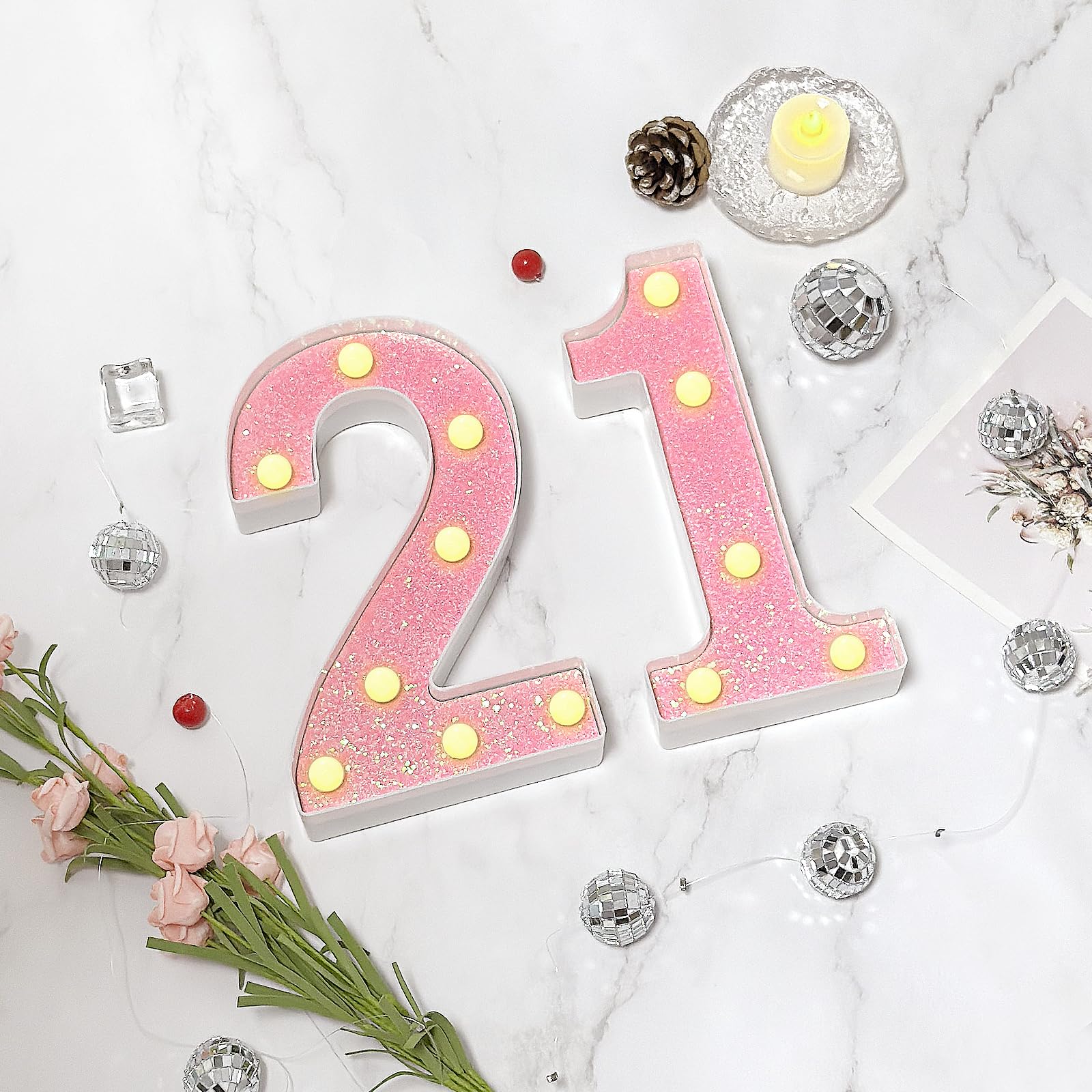 8.7In 21St Birthday Decorations Gifts For Her Him  Light Up Numbers Decorative Sign For 21St Birthday Wedding Work Anniversary Backdrop Table Wall Decor(Shining Pink)