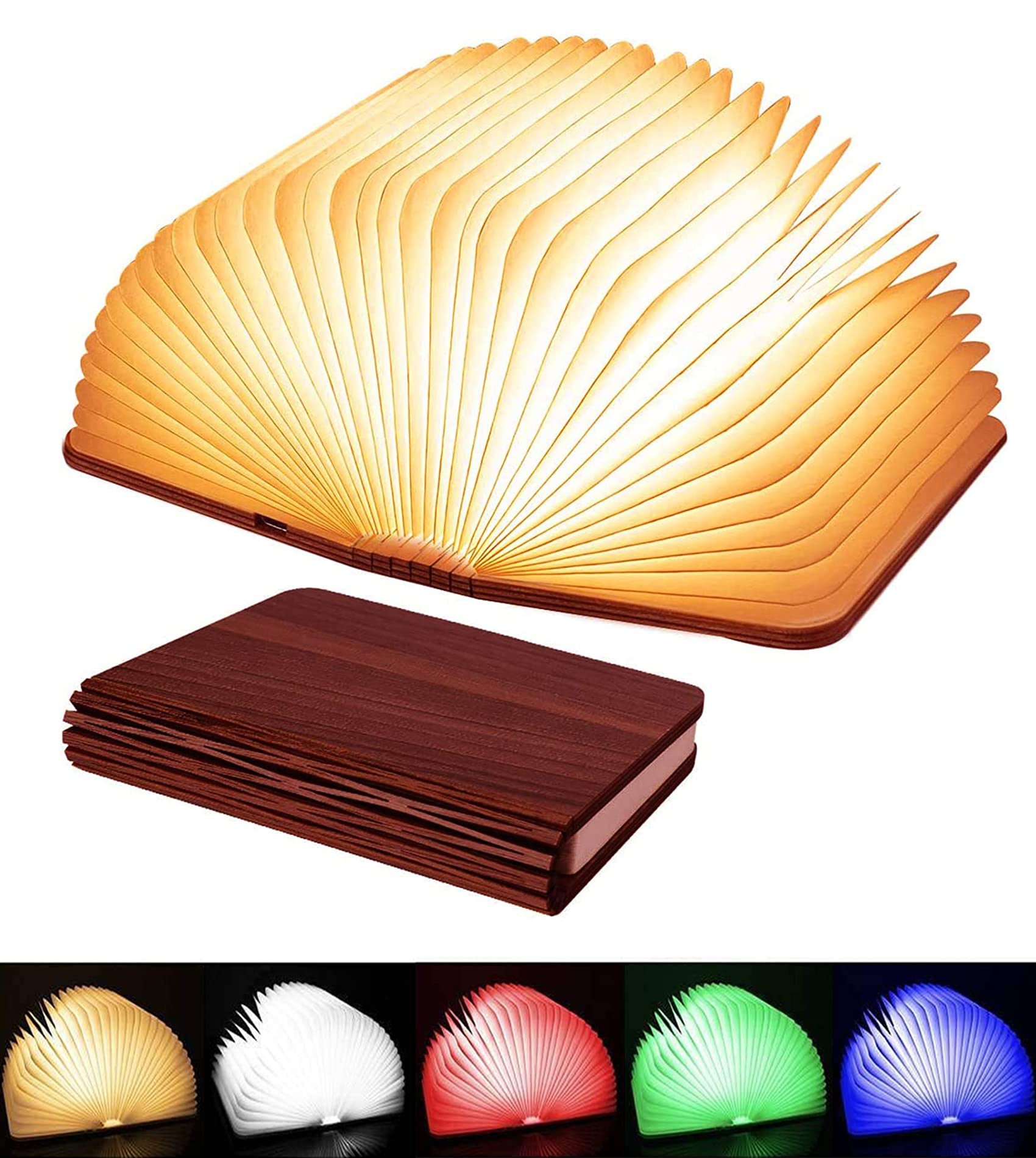 Tiuredx Wooden Book Light, Upgraded 5 Colors Creative LED Book Night Light USB Rechargeable Magnetic Folding Mood Light for Home