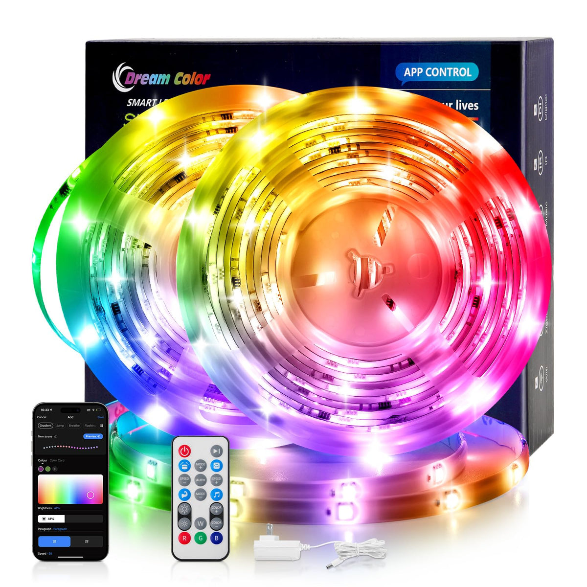 Pak Led Tng Pak LED Lights for Bedroom, 32.8ft(2 Rolls of 16.4ft) Smart RGB+IC LED ...