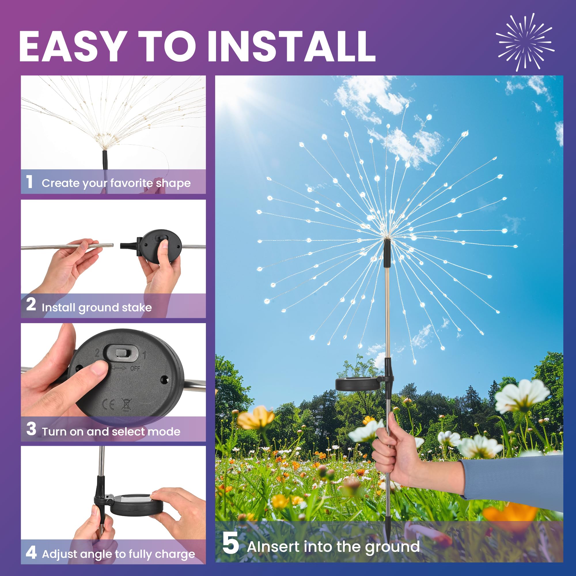 Pevoros Garden Decor Solar Lights Outdoor,4Pack 120Led Waterproof Cold White Solar Garden Lights Your Outdoor Decoration,Yard, P