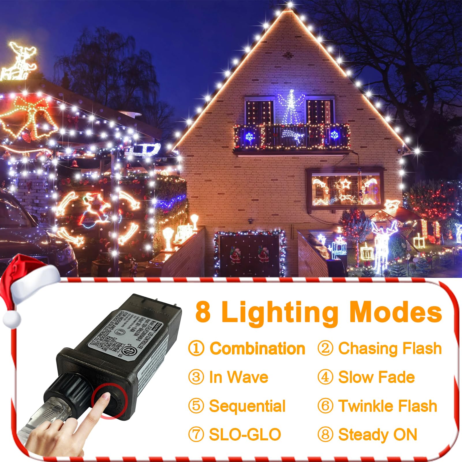 Flvoecn 295Ft 600Led F8 Upgraded Christmas Lights Outdoor Decorations 8 Modes & Memory Timer Christmas Lights With Plug In Water