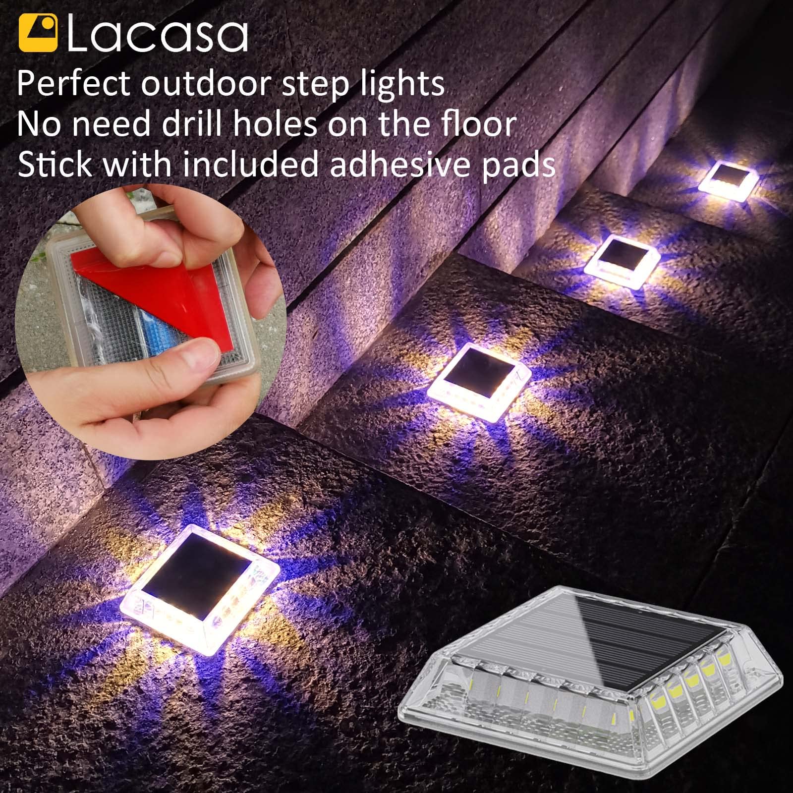 Lacasa Solar Deck Lights, 4 Pack 30Lm Led Dock Lights Outdoor Solar Powered Step Lights Ip68 Waterproof Auto On/Off For Garden S