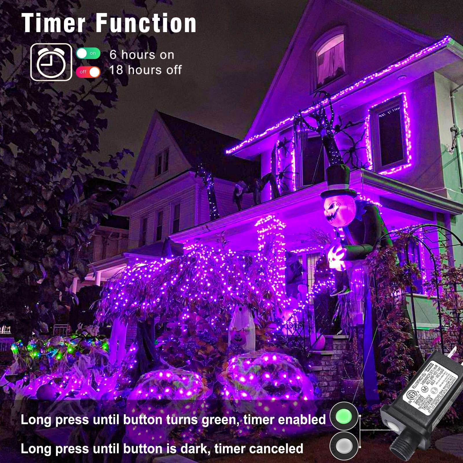 Nielfoi 66Ft 200 Led Christmas Lights Outdoor  Purple Christmas String Lights Indoor Waterproof 8 Modes  Connectable Twinkle Fairy Lights Clear Wire For Home House Room Patio Garden Party