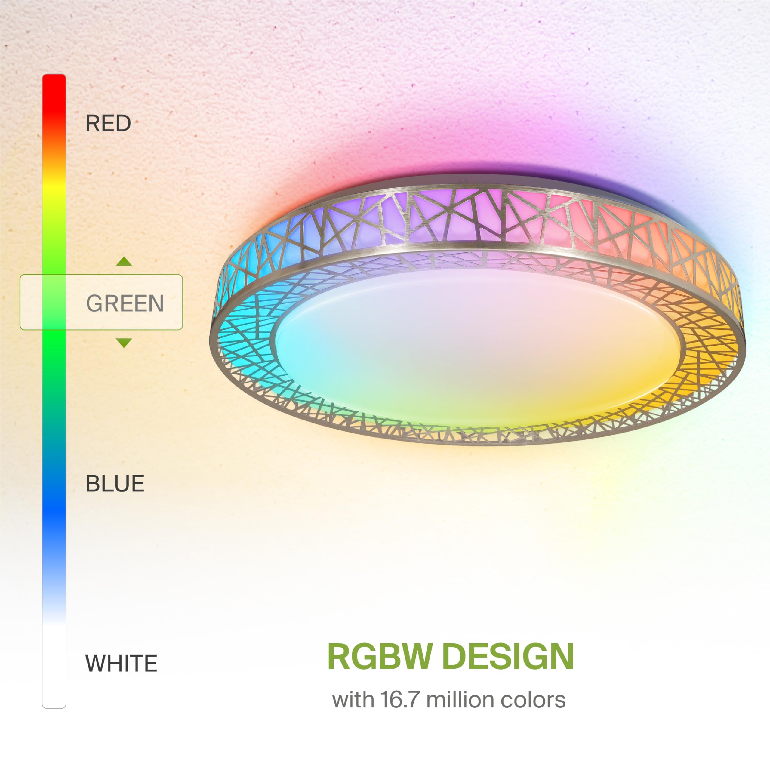 ASD Smart RGBW Ceiling Light Fixture - 20 Inch, Dimmable, Brushed Nickel, WiFi Control, Model A-LFM20D42SRGBW-N