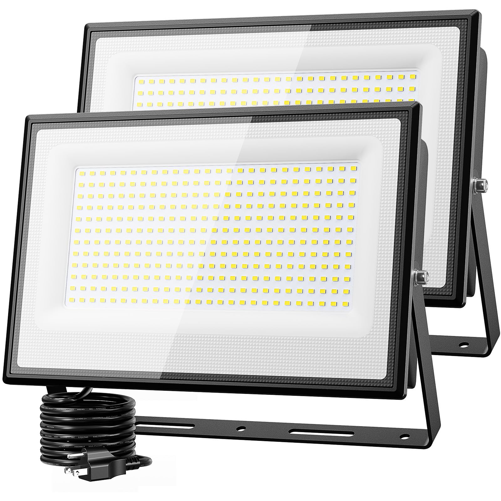 Olafus 2 Pack 300W LED Flood Light Outdoor, Super Bright Outside Floodlights with Plug, IP66 Waterproof 6500K Daylight White Ext