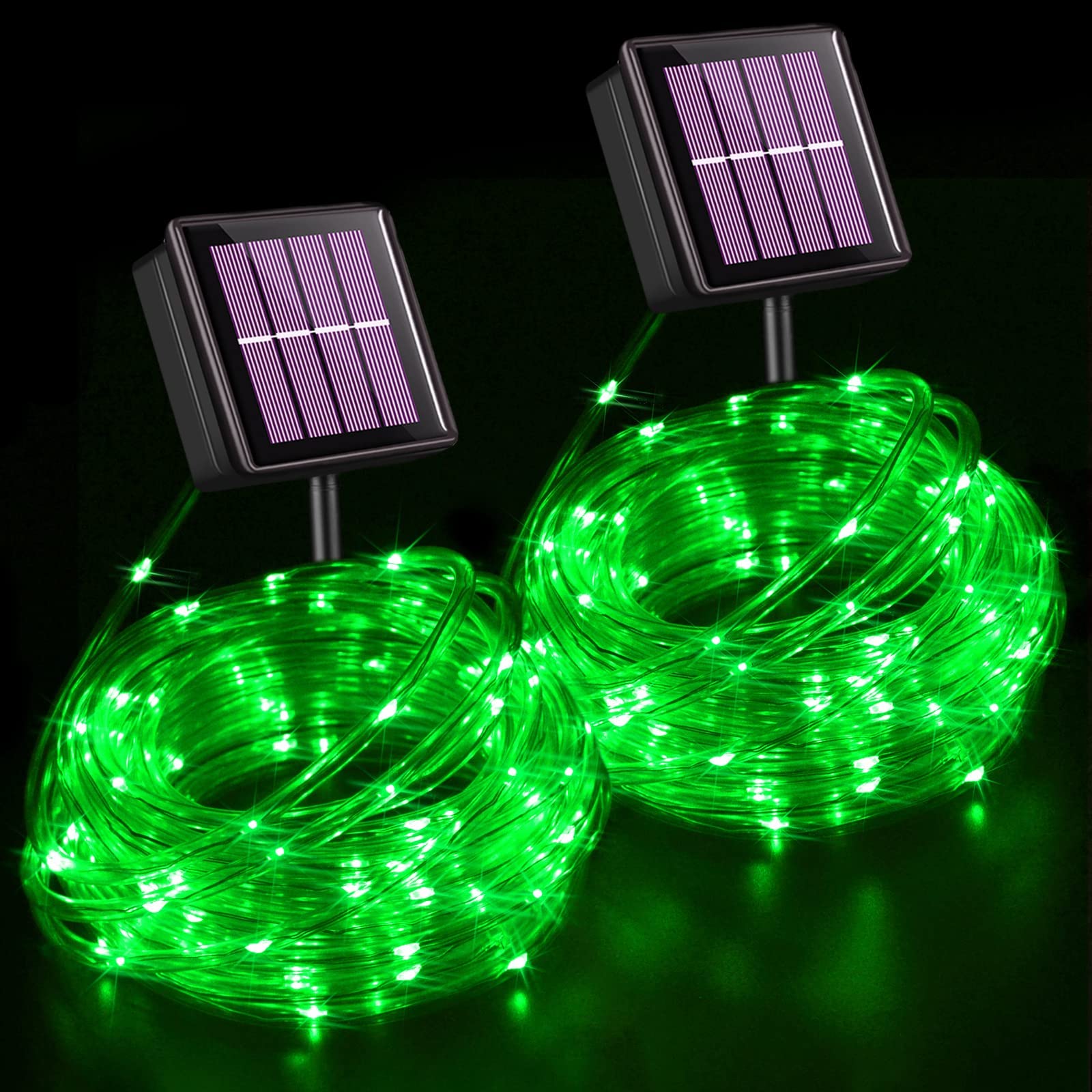 YEGUO 2 Packs Each 33ft 100 LED Solar Rope Lights Outdoor Waterproof, Green String Lights for Outside, 8 Modes Fairy Lights in C
